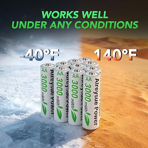 Miniatura 5 de Paquete de 10 pilas AA recargables de alta capacidad, potencia duradera con más de 1000 ciclos de recarga, compatible con carga rápida, ampliamente