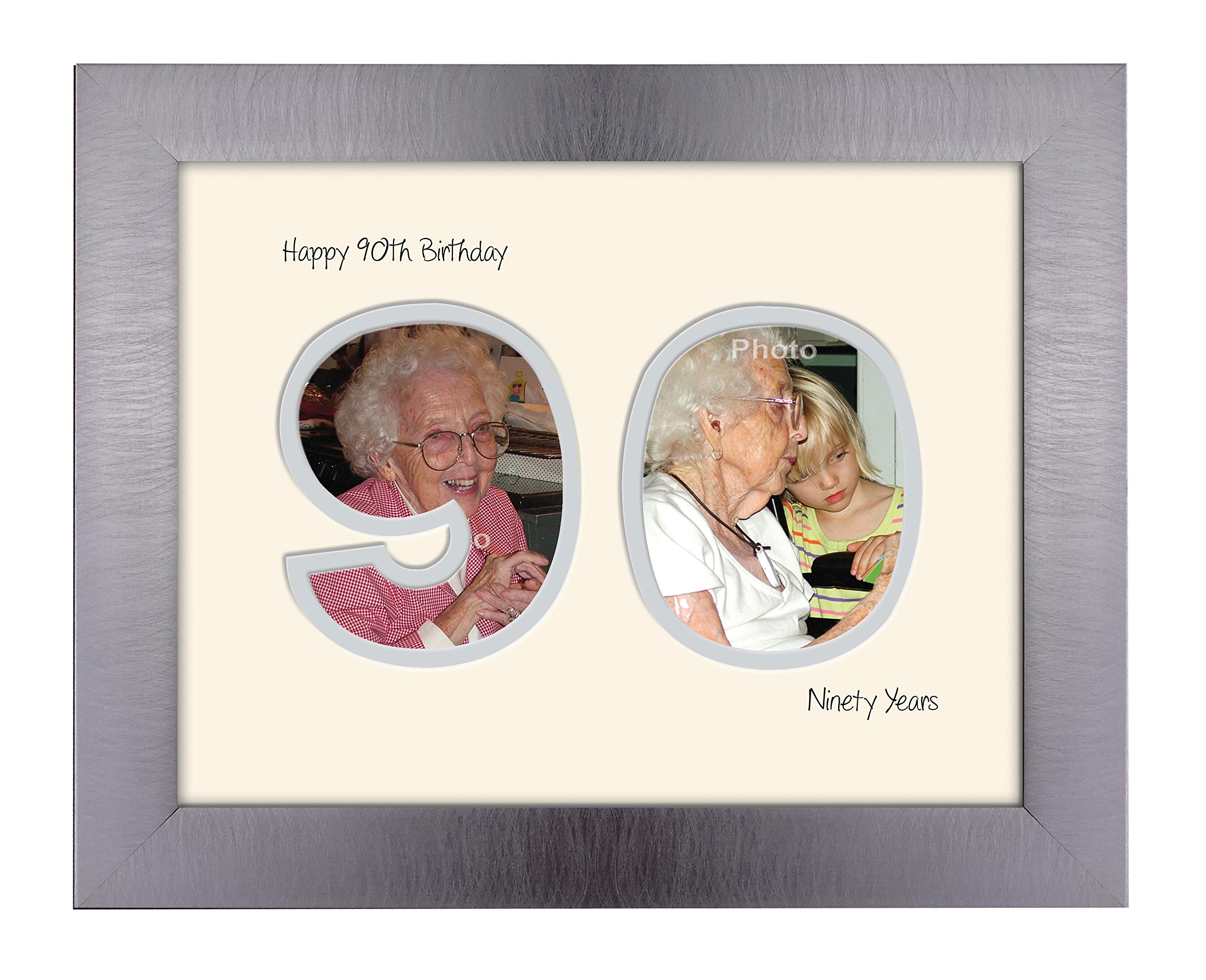 Photos In A Word Brushed Silver Finish Frame Cream Mount Grey Inside 90Th Birthday Photo Frame Ninetieth Cut Out Numbers Double Mounted Quality Gift 1189F (Brushed Silver Finish Frame Cream Mount Grey Inside)