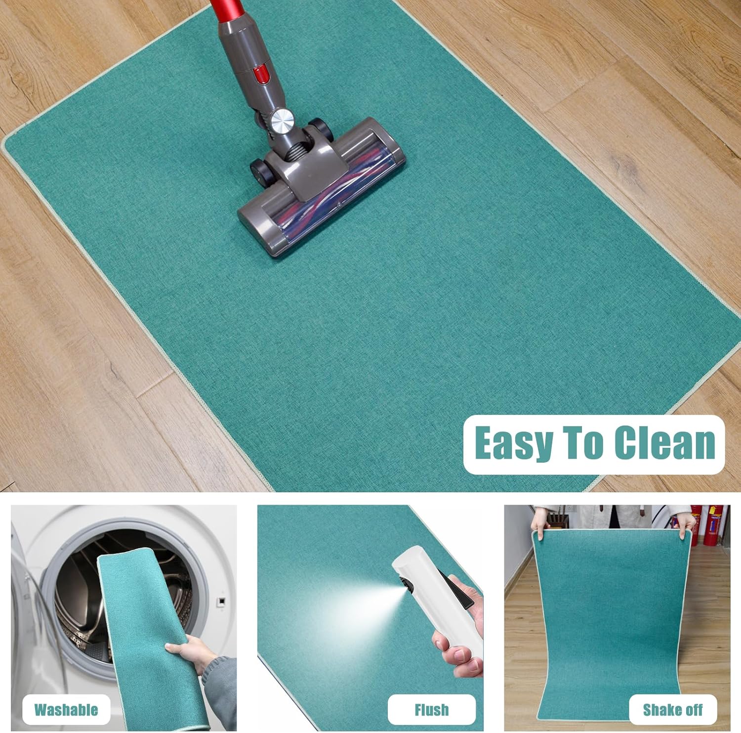 Yancorp 3'x5' Ultra Thin Bathroom Rugs,Low Profile Bath Rug,Rubber mat,Fit Under Door,Non Slip,Machine Washable Shower Rug,Dark Green