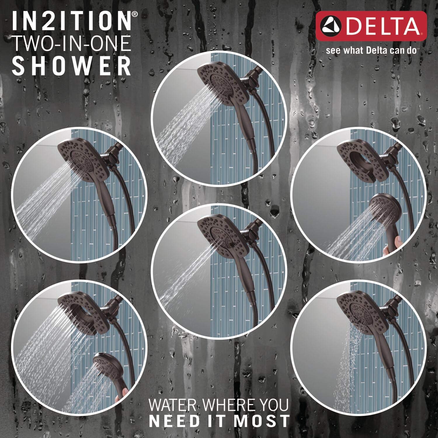 Delta 58498-RB In2ition 1.75 GPM - Cabezal de ducha multifunción 2 en 1 y ducha de mano con 4 ajustes - Limitado