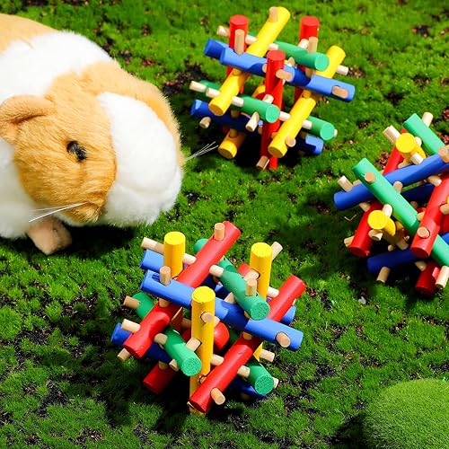 Miniatura 4 de Jutom Juguete masticable de conejo de 3 piezas, juguetes de chinchilla, juguetes de madera para conejillos de indias, conejos para mascotas,