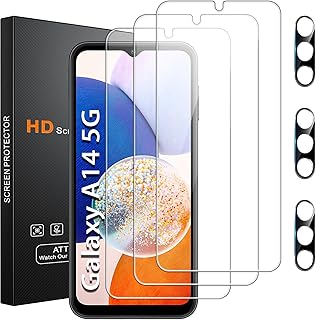 3 Pack Galaxy A14 5G Screen Protector + 3 Pack Camera Lens Protector, [Anti-Scratch][Full Coverage][Easy Installation] Tempered Glass Screen Protector for Samsung Galaxy A14 5G