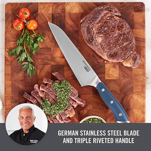 Miniatura 4 de DASH Zakarian - Cuchillo de chef de 7 pulgadas, cuchillo de cocina de acero inoxidable alemán de alto carbono con funda, azul