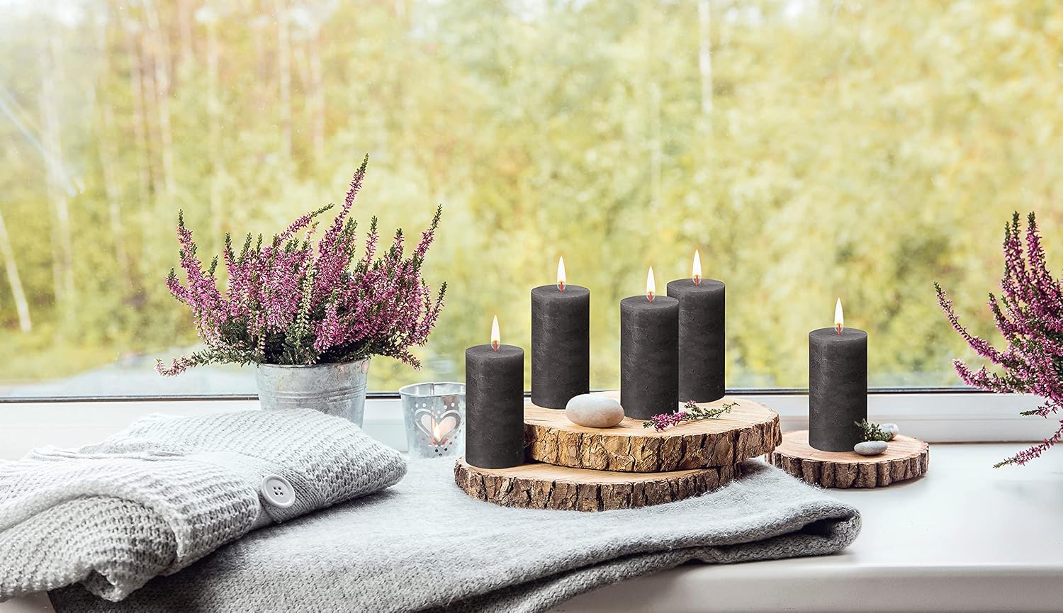 BOLSIUS 4 Pack Black (Stormy Gray) Rustic Pillar Candles - 2.75 X 5 Inches - Premium European Quality - Includes Natural Plant-Based Wax - Unscented Dripless Smokeless 60 Hour Party Decor Candles