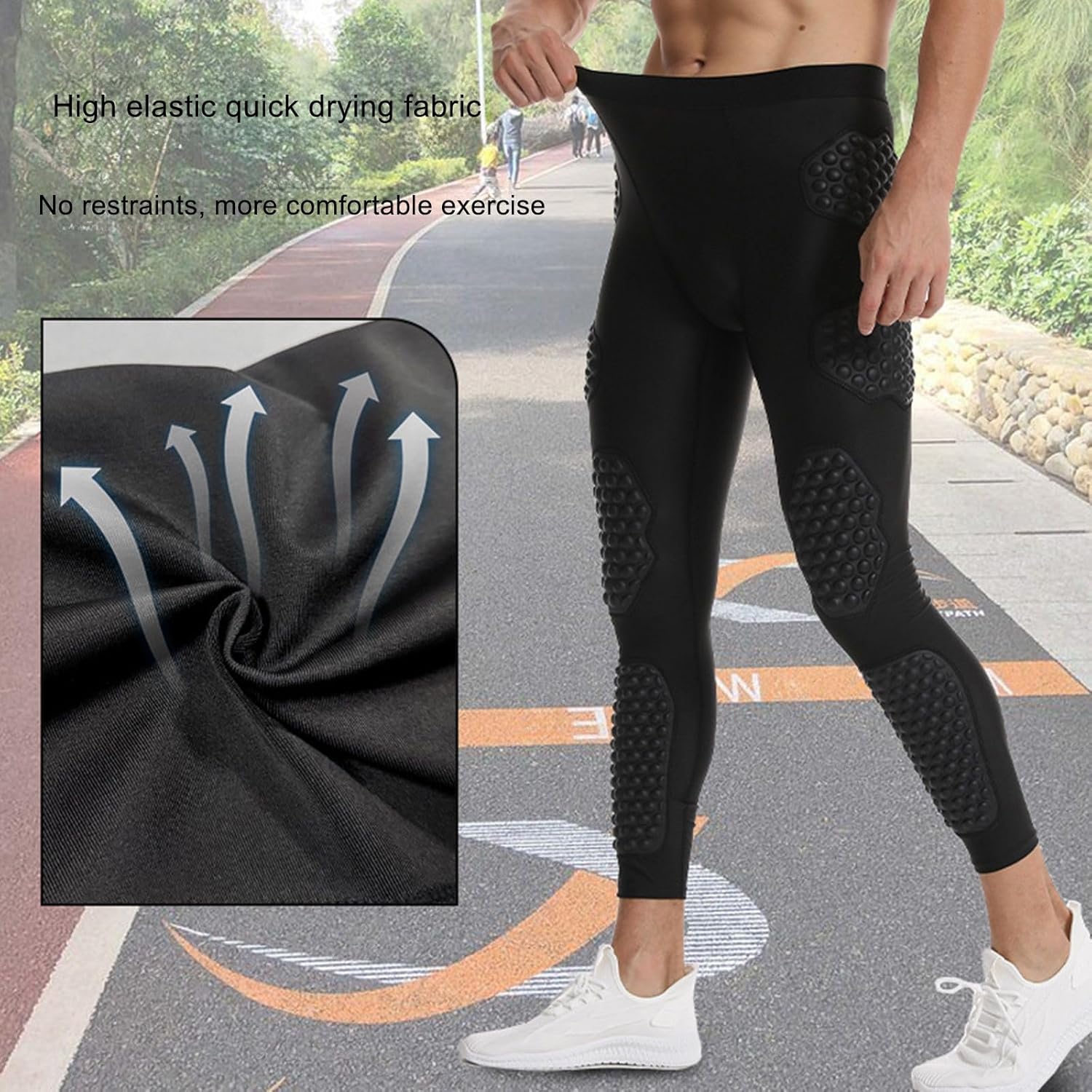 Hotfiary Men's Padded Football Pants with 9 Pads for Thigh, Hip, Tailbone, Knee and Shin Protection Compression Support