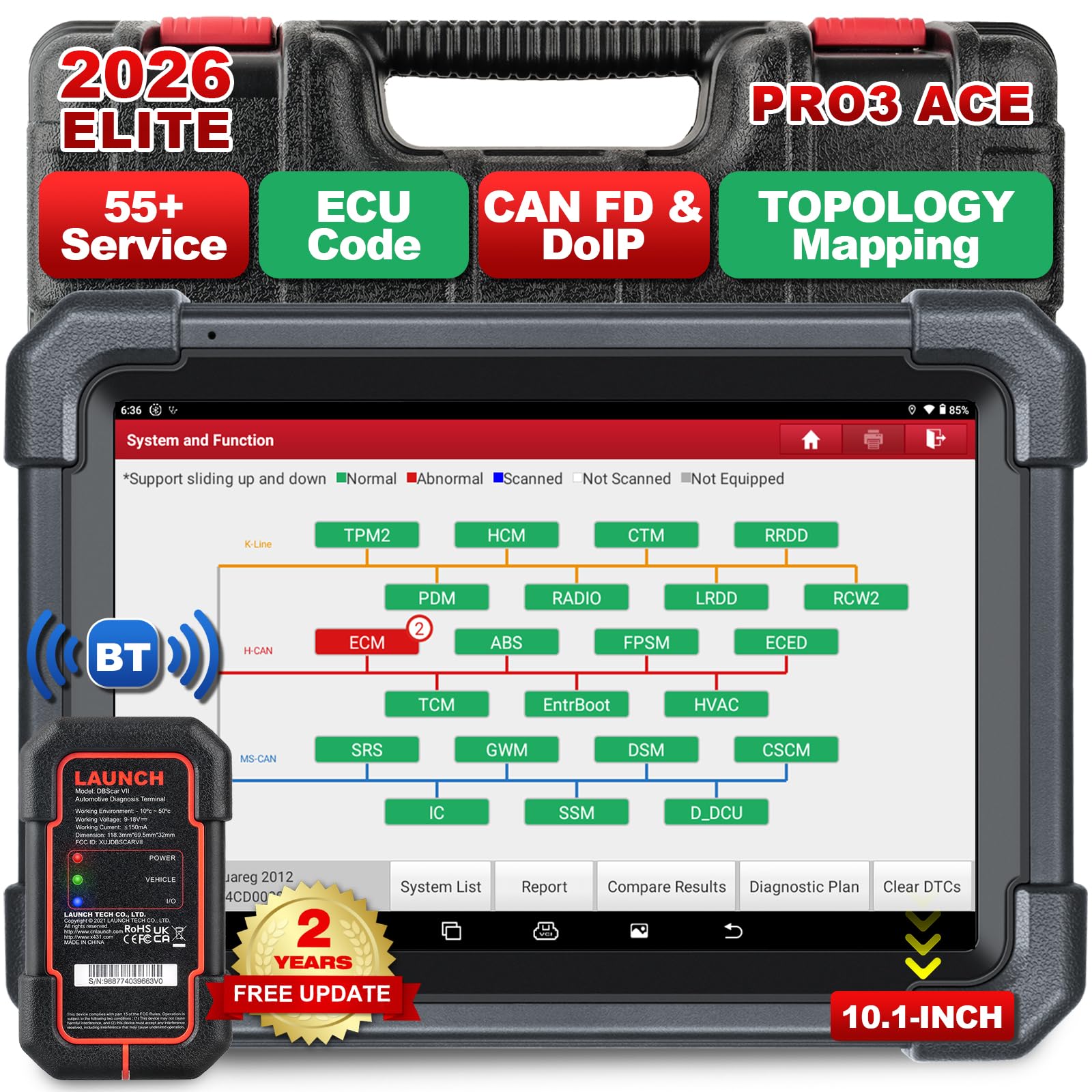 LAUNCH X431 PRO3 ACE 2026 Upgraded Bidirectional Scan Tool with DBSCar VII Connector,HD Truck Scan,OEM Topology Map,Online Code & 55+ Reset Functions,CAN FD & DoIP,FCA SGW,2-Year Free Update