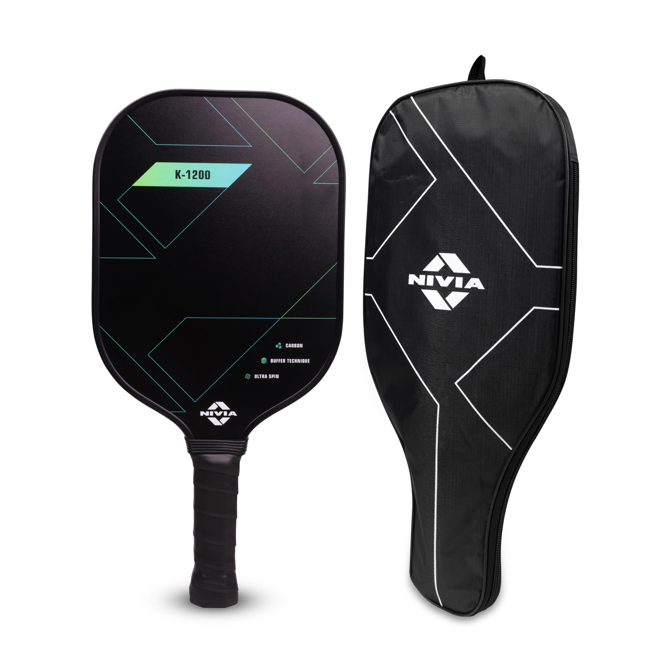 Nivia K-1200 Pickleball Paddle, Carbon Surface, Paddle Cover Bag, Cushion Comfort Handle Grip, Durable Pickleball Paddle, Outdoor Game Kit for Kids & Adults (Black/Green)-image-43