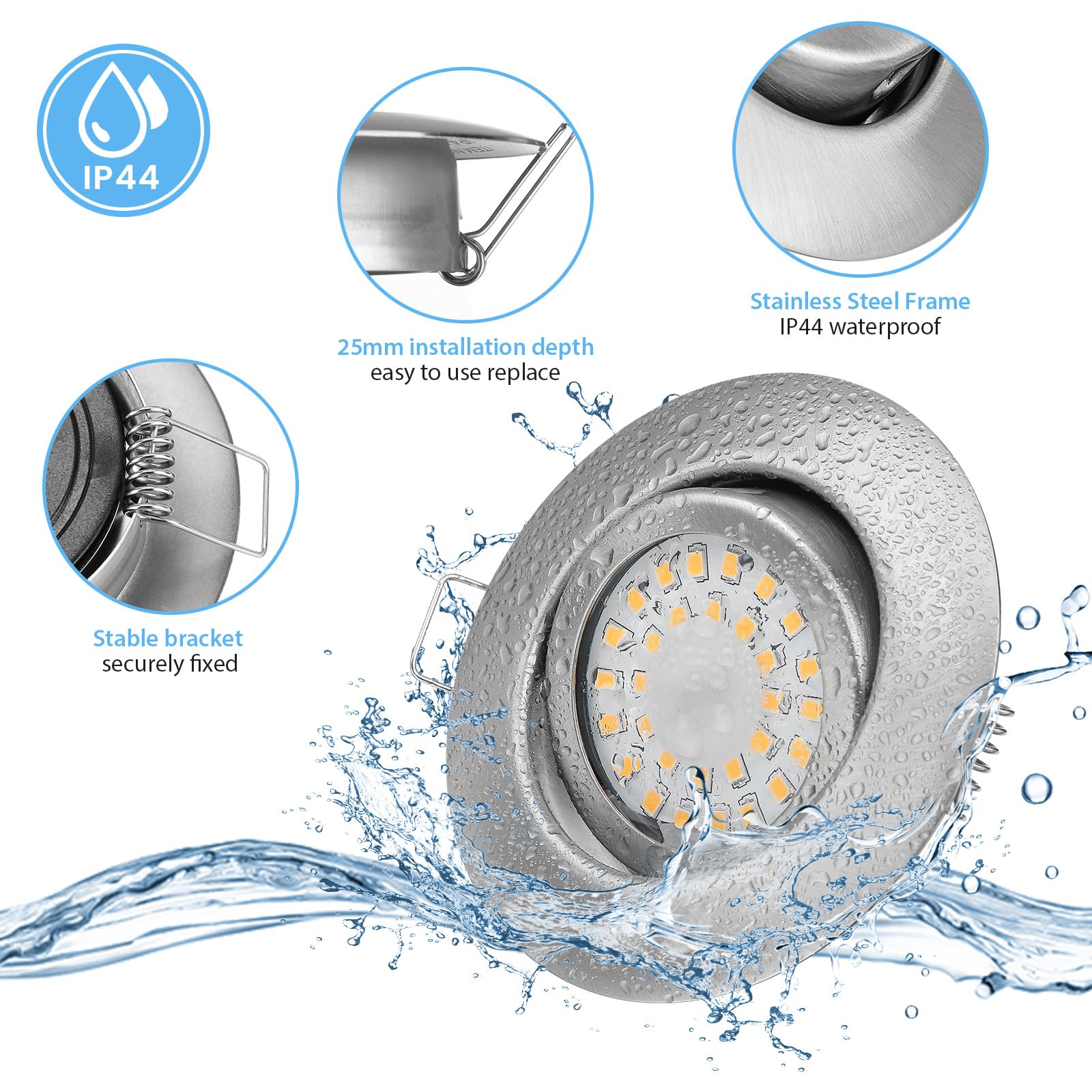 LED Einbaustrahler 230V 6W IP44 Dimmbar Warmweiß 3000K Schwenkbar 12er Set