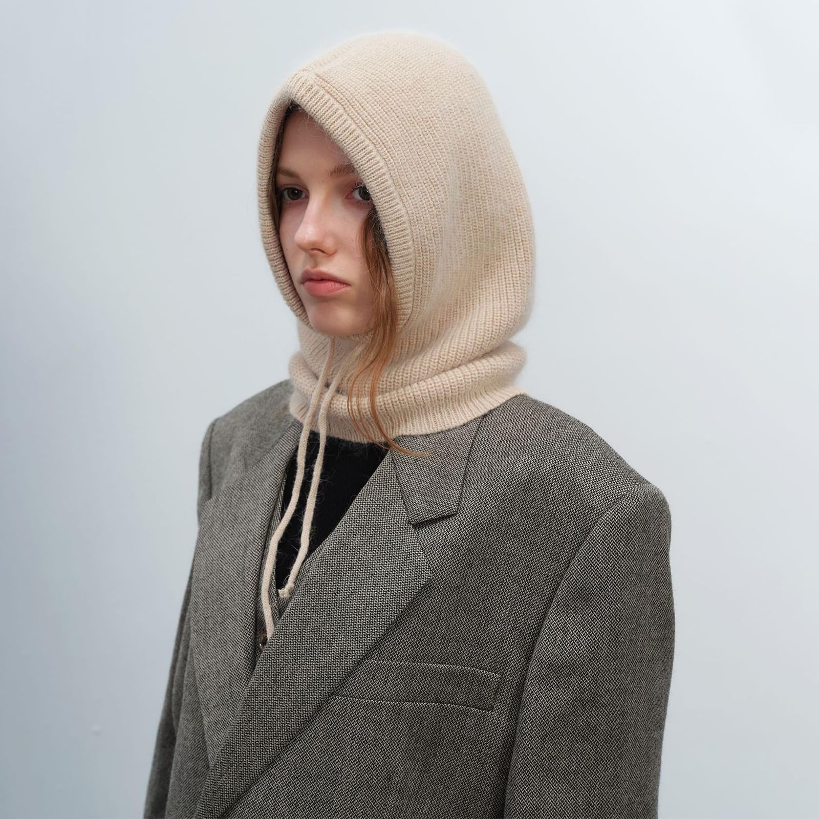 GWAWG Sombreros de invierno,Mujeres Balaclava tejer, Bufanda con capucha caliente con cordón, Sombrero con capucha de punto Hatbalaclava, Sombrero de Balaclava para las mujeres