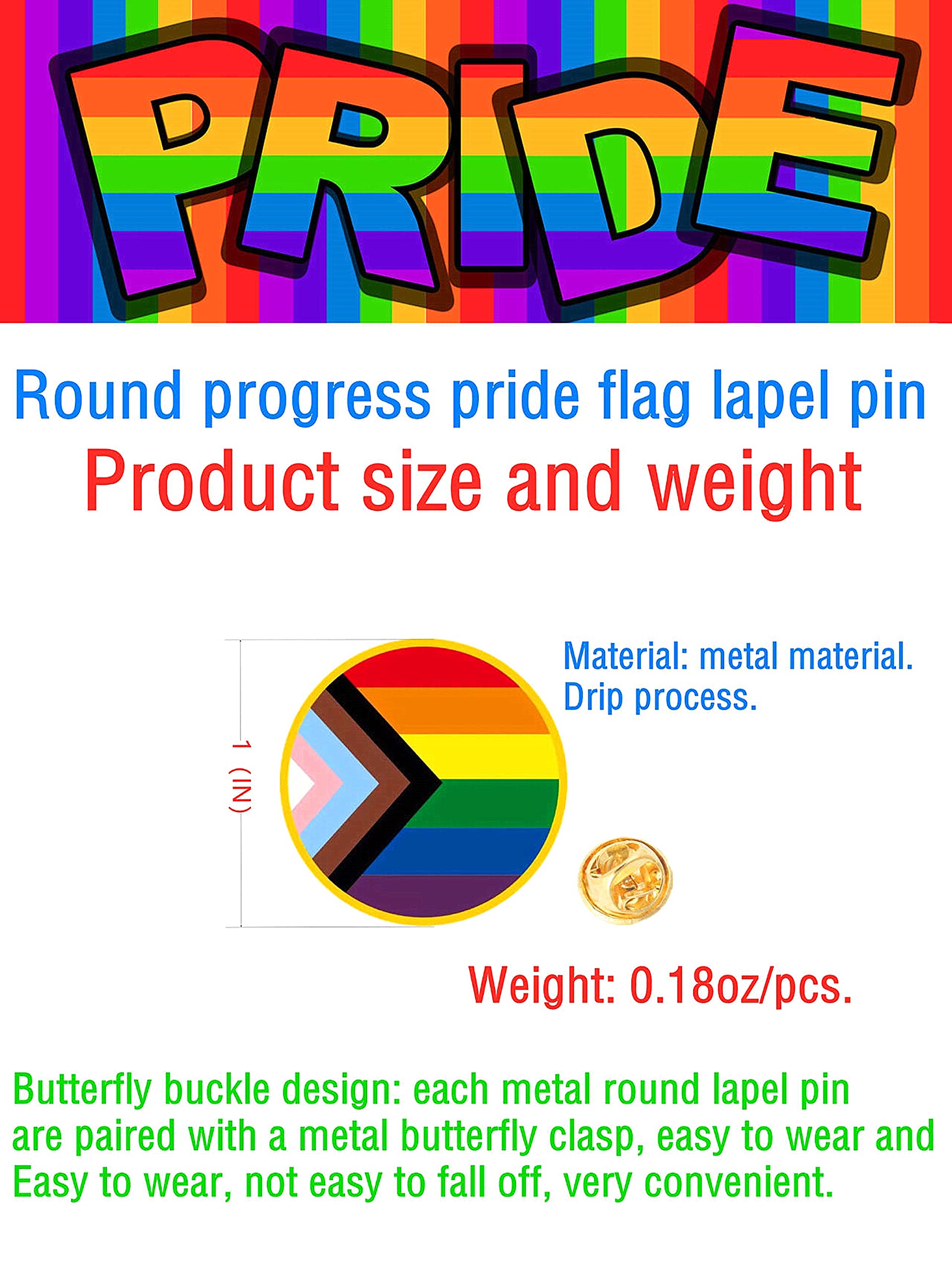 25/50/100pcs Rotondo Metallo Progresso Pride Pin Arcobaleno Bandiera Gay LGBTQ Smalto Progressivo Spille Badge Bulk per Vestiti zaino Regali, Medium, ferrolega, Senza pietra