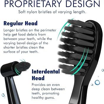 Replacement Electric Toothbrush Heads for Fairywill, Sonic-FX, SnapWhite Soft Nylon Charcoal Bristle Twist Lock Replacement Tooth Brush Head, Compatible with Electric Toothbrushes (Black, Pack of 4)