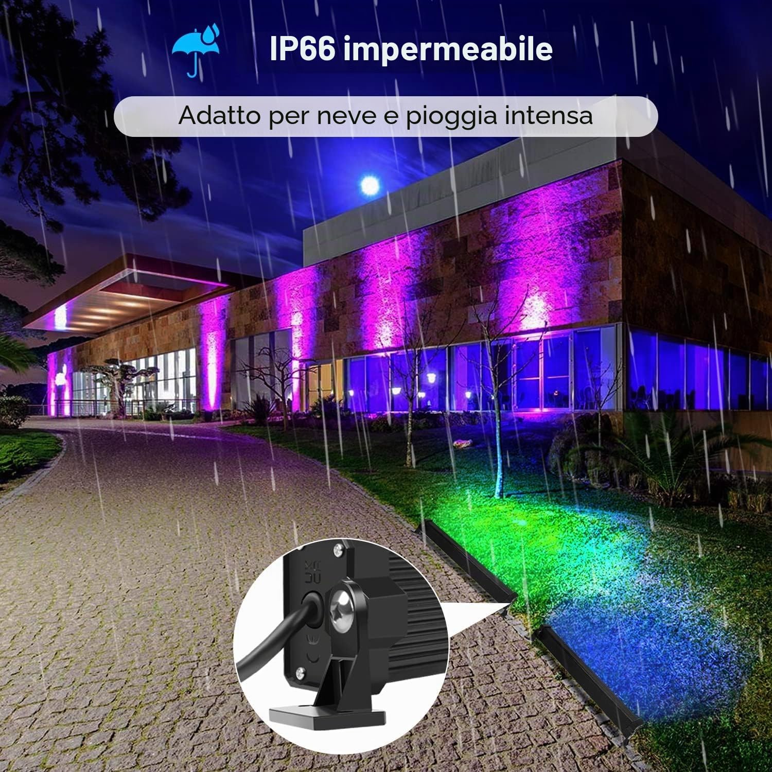 Linke Faretti LED RGB 42W con telecomando - Intensità variabile - Multicolore - IP66 - Impermeabile - Con funzione di memoria - Per esterno e interno - Per feste, giardino