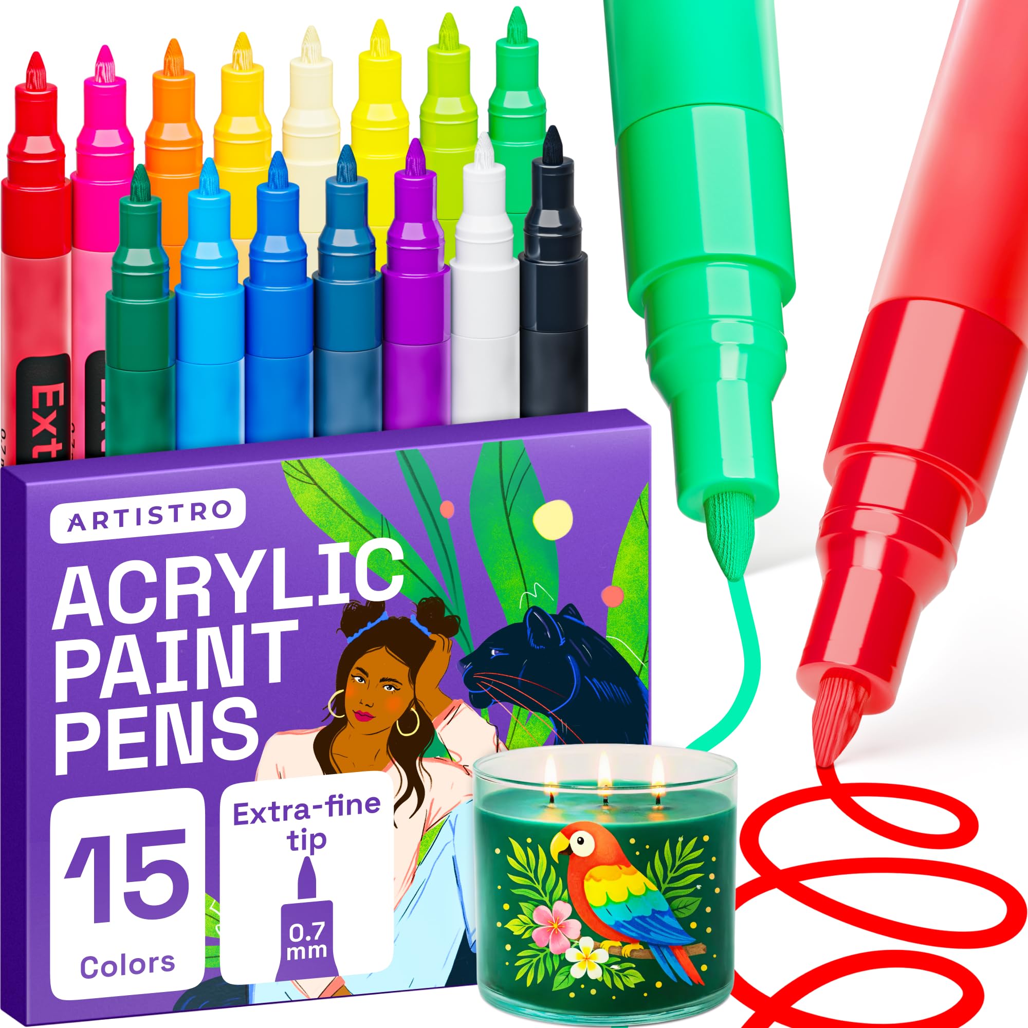 ARTISTRO 15 Acrylic Extra-Fine Glass Marker Pens for Wine Glasses