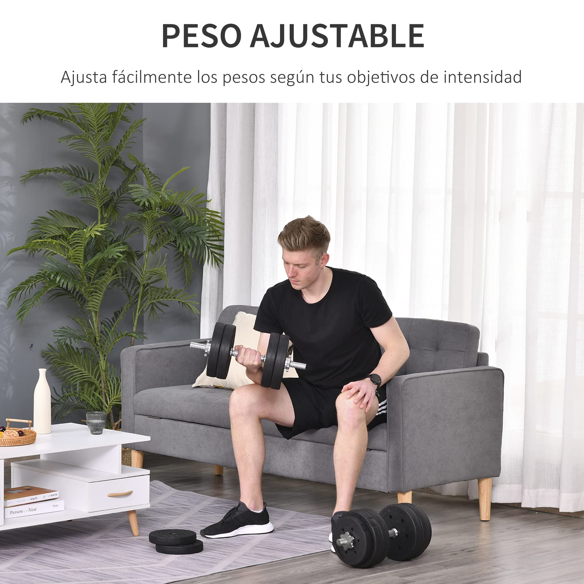 HOMCOM Conjunto de Mancuernas Ajustables 20kg a 30 kg Juego de Pesas con Discos de 2,5kg a 1,5kg y Barras de Conexión de 2 kg Kit de Entrenamiento para Gimnasio en Casa