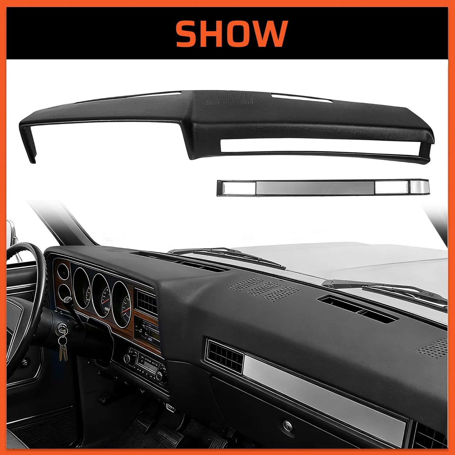 ECOTRIC Black Dashboard Cover & AC Vent Plate Compatible with 1981-1994 C10 Silverado GMC SUV Blazer Suburban Jimmy Air Conditioning Vent Cover Durable Dash Cap Brushed 2 Packages