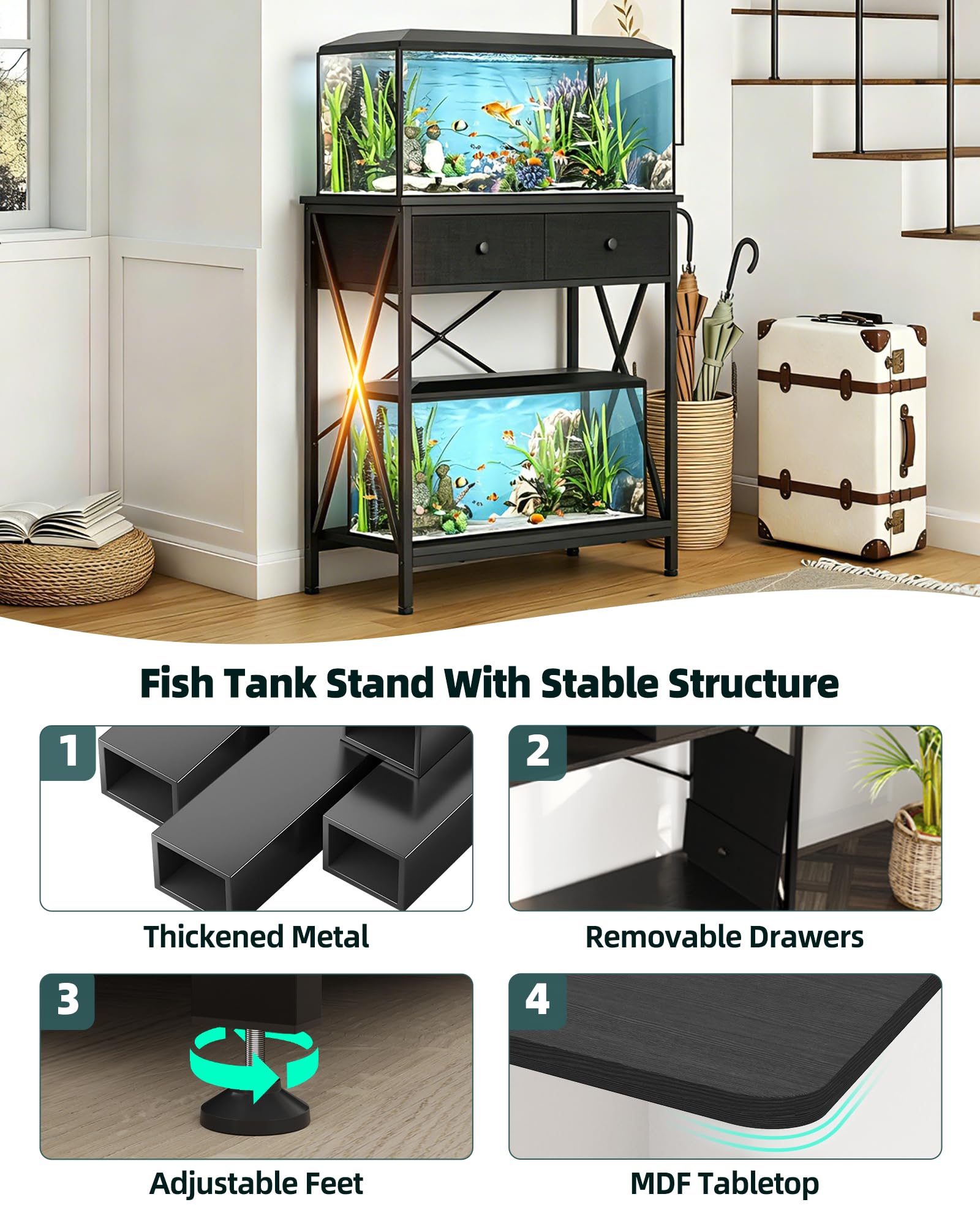 FILKO Fish Tank Stand 40 Gallon: Sturdy Aquarium Stand with