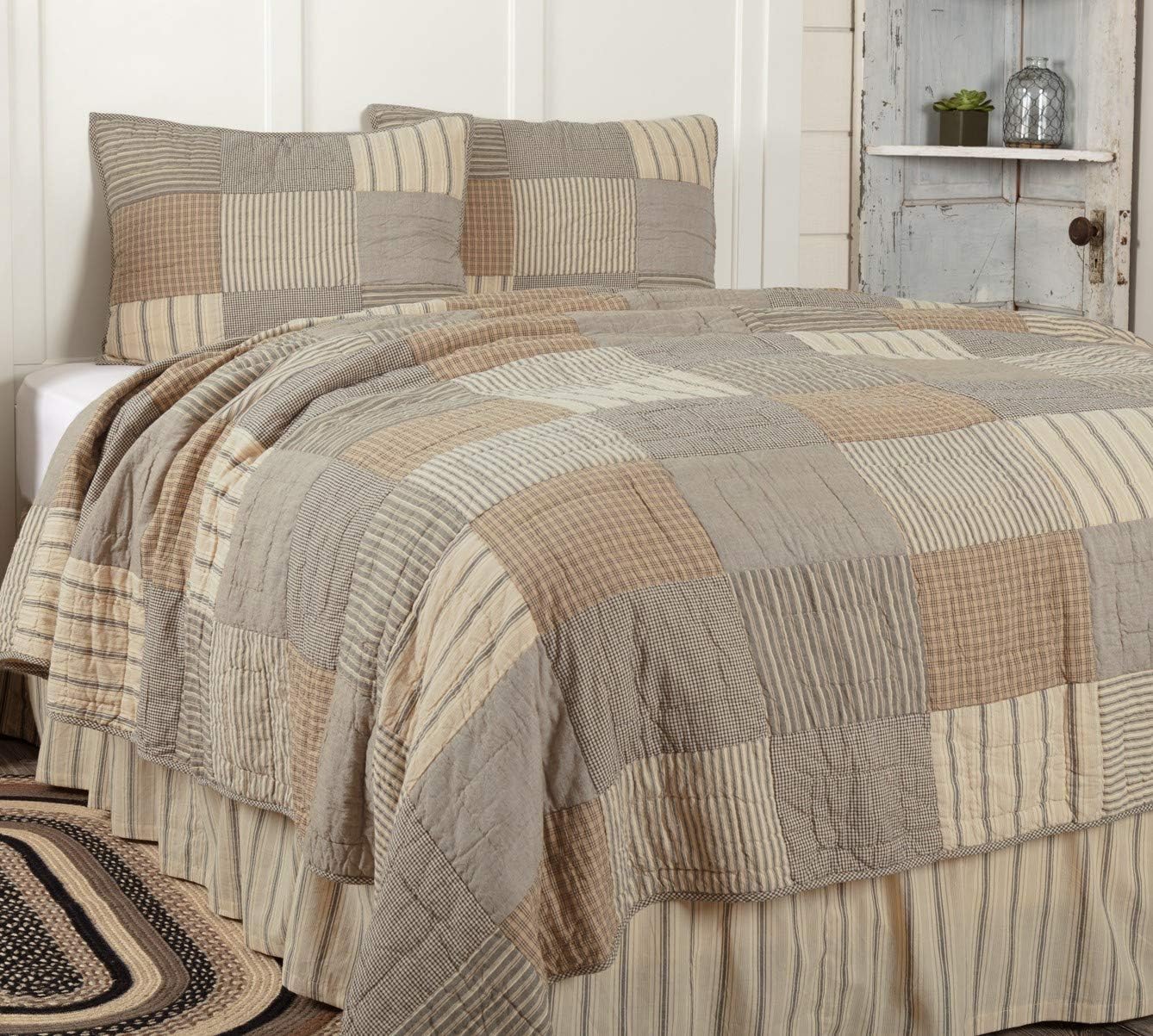 VHC Brands Farmhouse Queen Quilt Red Patchwork Sawyer Mill Cotton