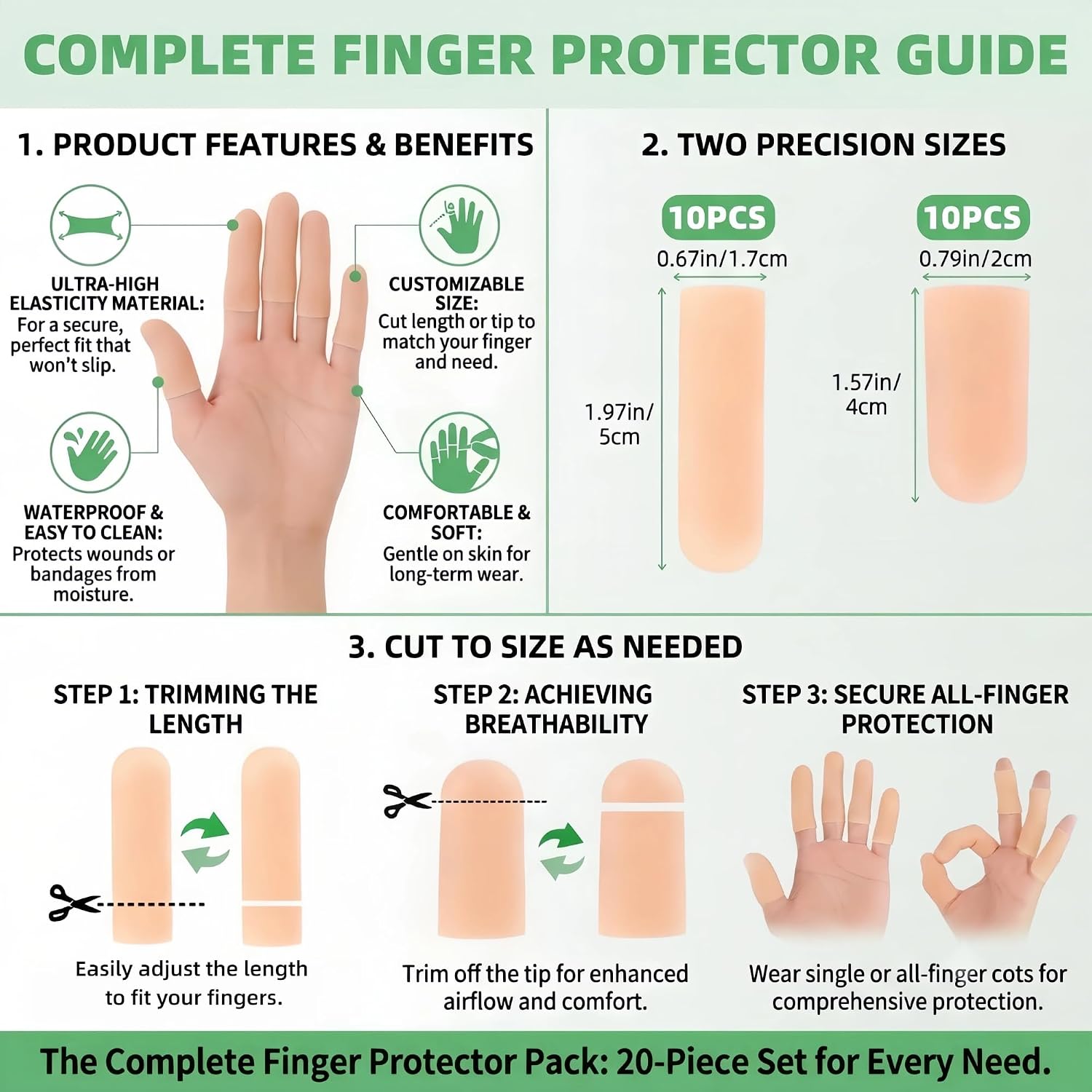 Gel Finger Cots Protectors, 20Pack Silicone Finger Protectors, 2 Sizes & Cuttable Design, Reusable Super Soft Finger Covers to Relieve Thumb Pain & Protect Fingers During Daily Activities (M-L)