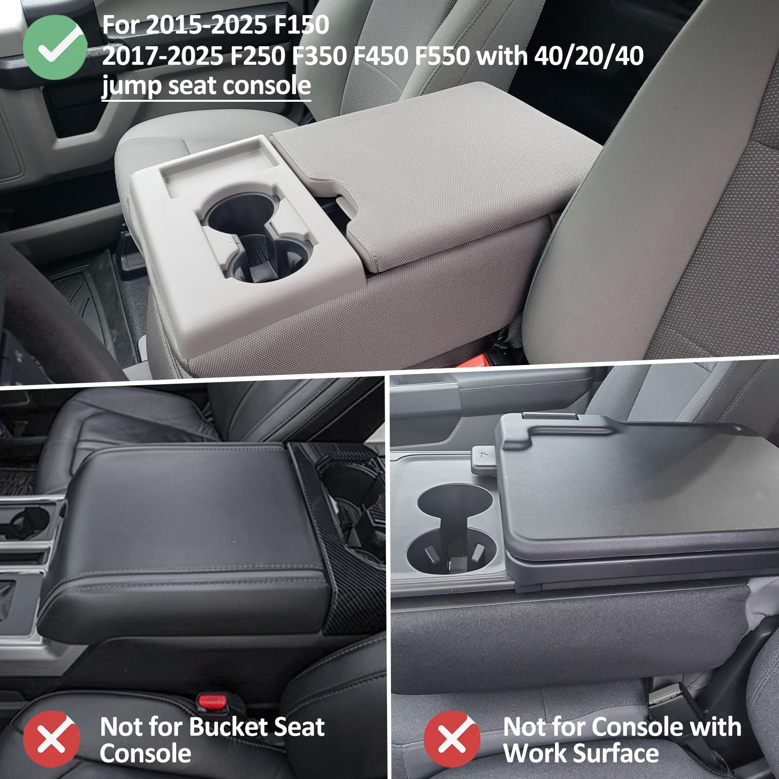 JDMCAR Pokrowiec na konsolę środkową kompatybilny z 2015-2023 Ford F150 / 2017-2023 F250 F350 F450 z siedziskiem skokowym 40/20/40, dostosowany pokrowiec ze skóry PU, osłona pokrywy konsoli środkowej