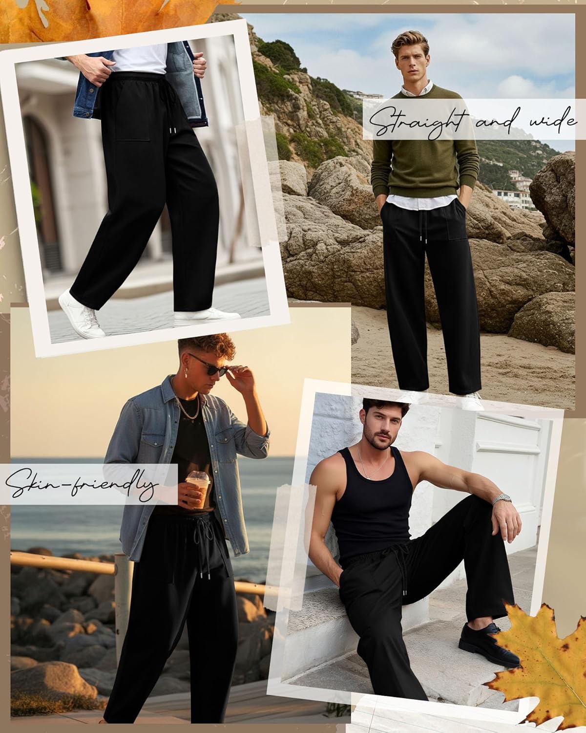 Men Baggy Sweatpants Twill Cotton Wide Leg Chino Pants Loose Fit Fashion Casual Uncuffed Pant with Pockets - Image 2