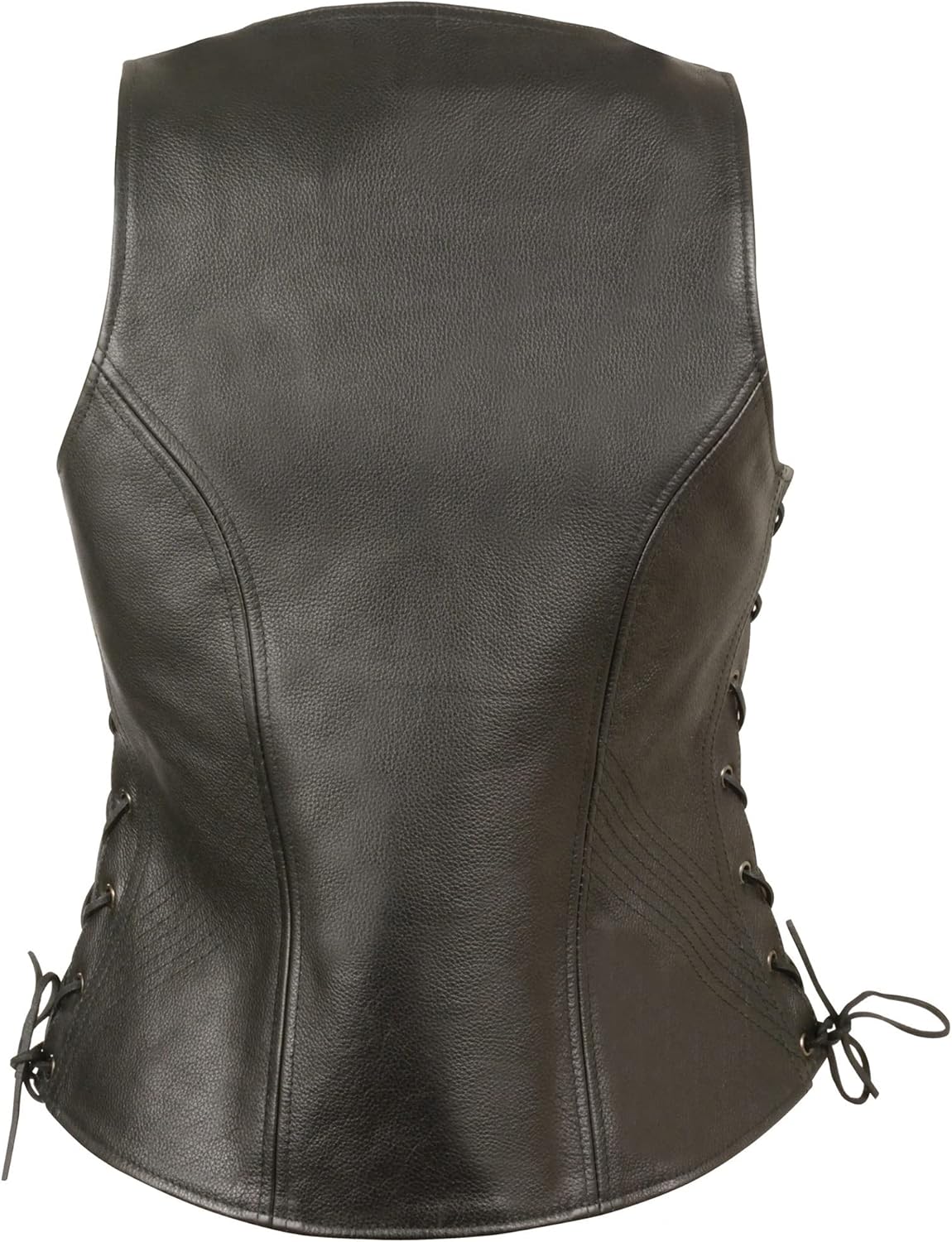 Milwaukee Leather Womens Open Neck Side Lace Front Zipper Black Leather Vest