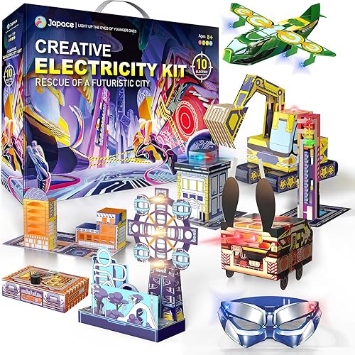 Japace Electricity Science kit for Kids Age 8-14,10 STEM Projects,Paper Circuit Physics Lab for Learning,Cool Christmas Birthday Gift for Boys Girls