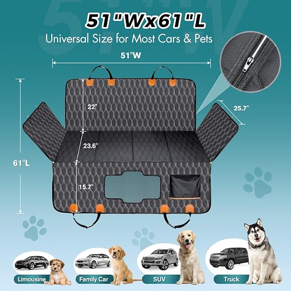 Chumajor L Back Seat Extender for Dogs,Hard Bottom,Waterproof,400 lb,Black | Dog Hammock for Car Fits Most Cars & SUVs with Foldable Design, Non-Slip Base and Easy Installation