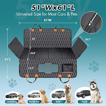 Chumajor L Back Seat Extender for Dogs,Hard Bottom,Waterproof,400 lb,Black | Dog Hammock for Car Fits Most Cars & SUVs with Foldable Design, Non-Slip Base and Easy Installation