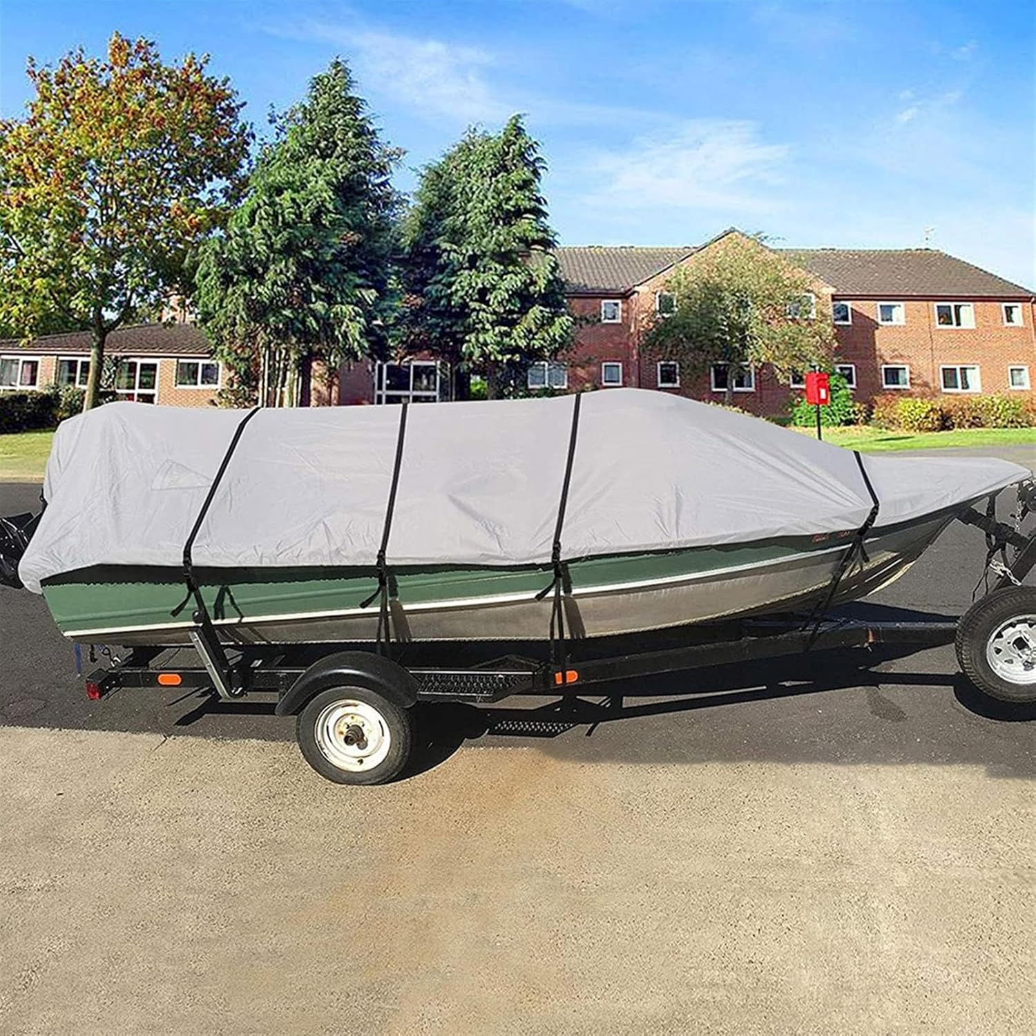 Heavy Duty Trailerable Waterproof Boat Cover 210D Bass Boat Cover UV Resistant Marine Grade Mooring Cover Fits V-Hull,Fishing Boat,Bass Boat, Grey