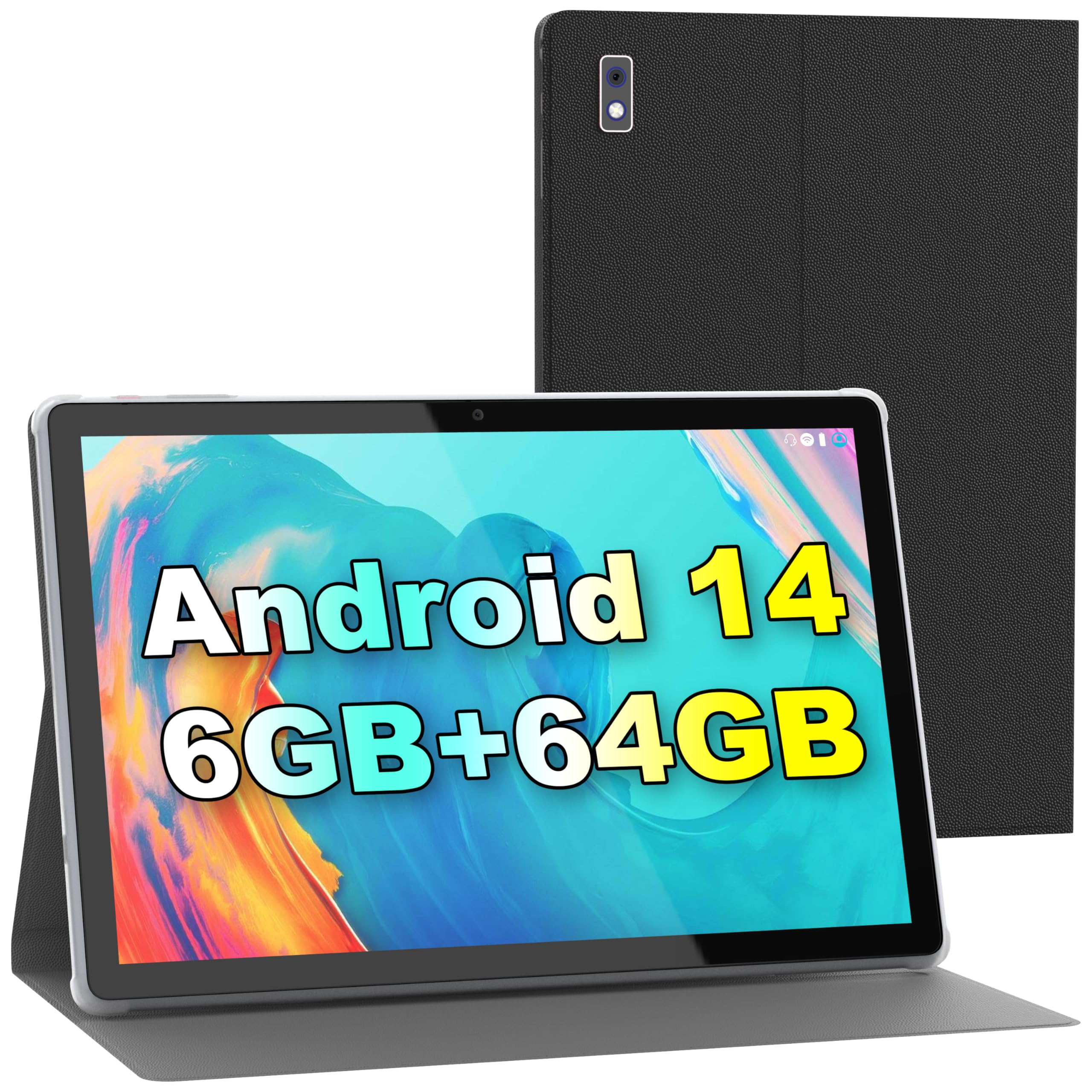 Smartpad A40 Tablet 10.1 Pulgadas Android 14 Tablets con Funda, 6+64GB ROM Procesador Quad-Core 5000mAh Batería, 1280x800 IPS HD Pantalla Táctil 5MP+8MP Cámara, Bluetooth, WiFi Tablets