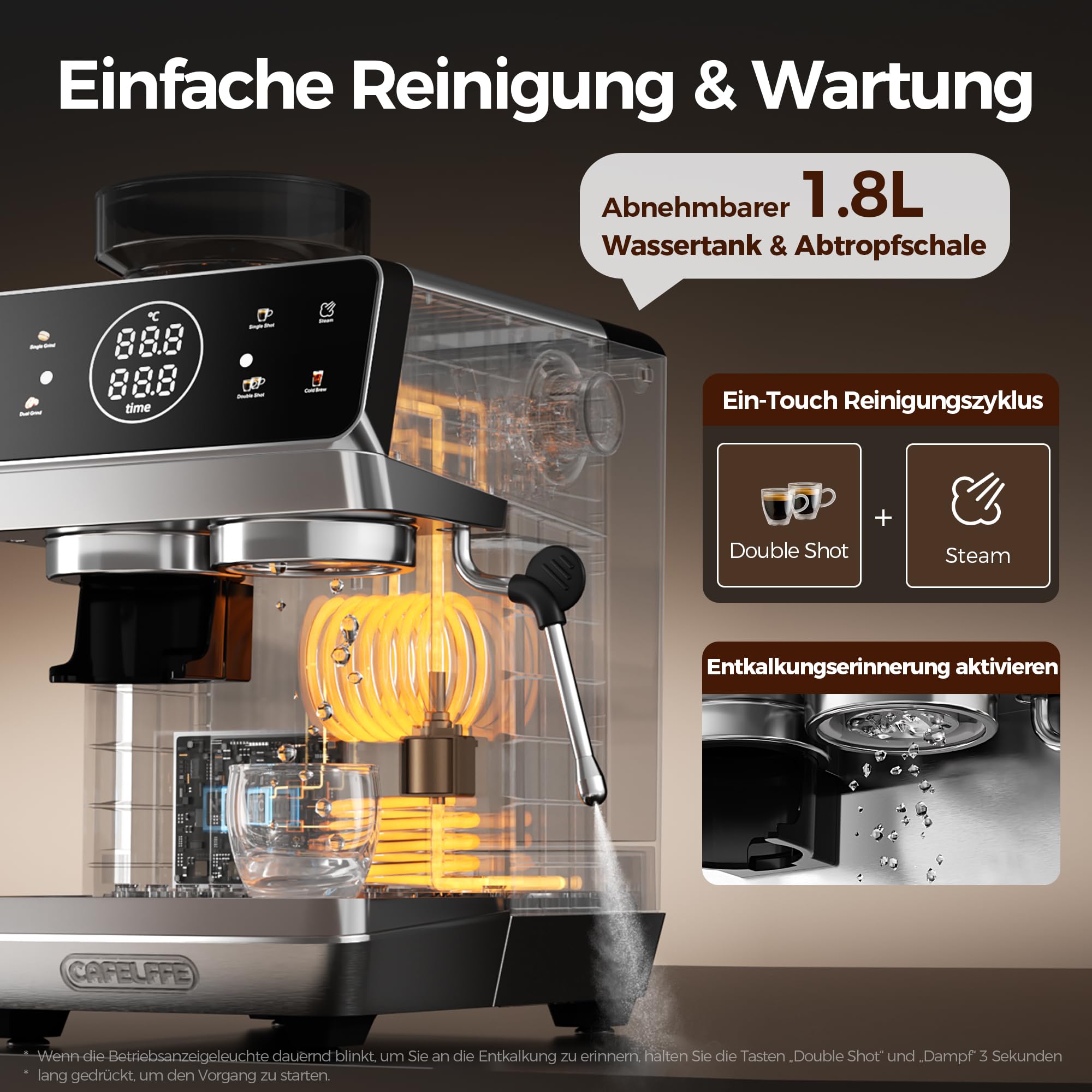 CAFELFFE MK-903 Espressomaschine 20 Bar 1500 Watt 1,8 Liter Mahlwerk Heiß-/Kaltbrühfunktion
