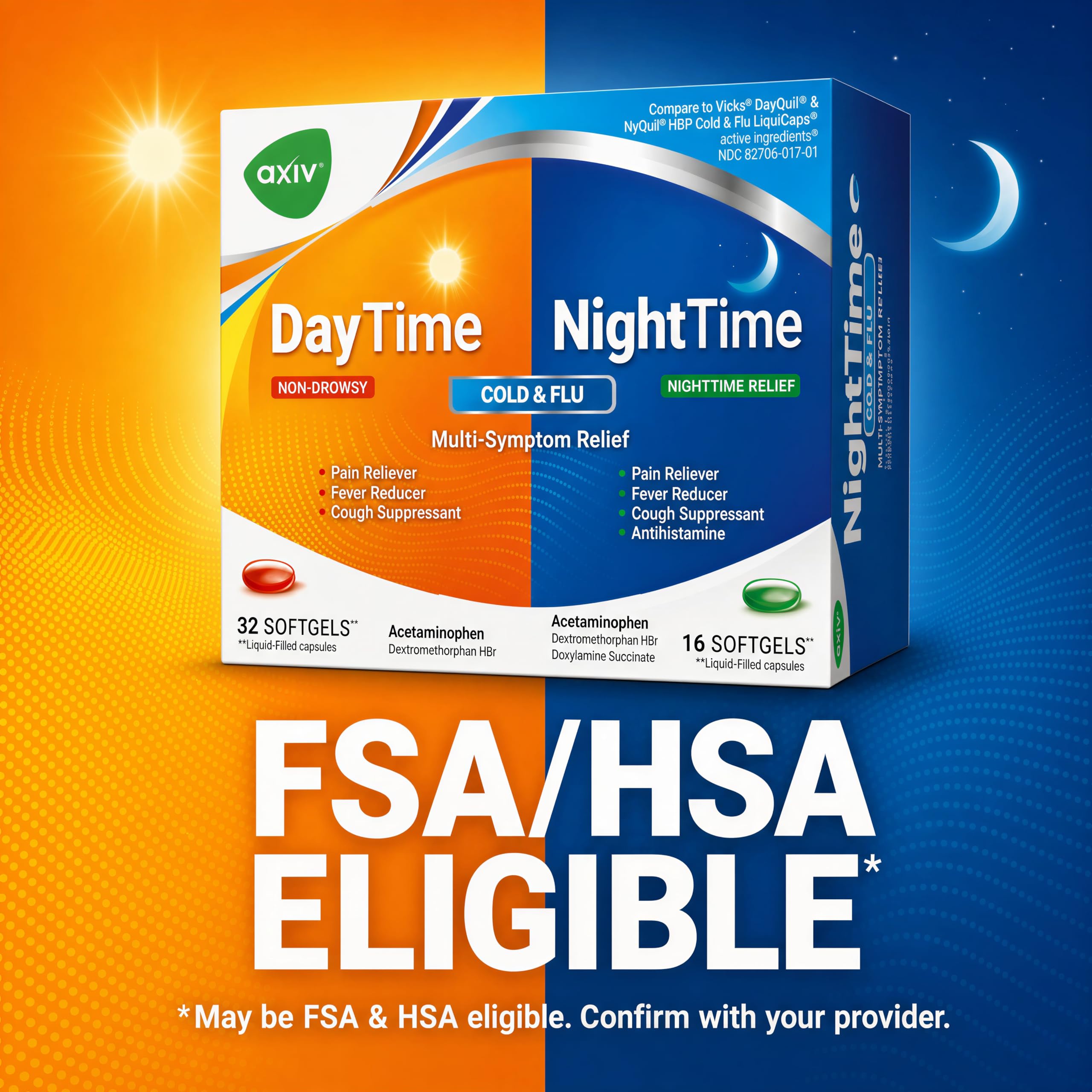 AXIV Day & Night Cold & Flu Medicine Combo Pack, 48 Softgels for Adults — Amazon image 6