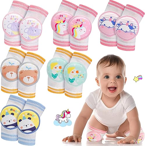 Preboun 6 pares de rodilleras de bebé para gatear antideslizantes, protectores de rodilla transpirables para niños y niñas, 0-3 años de edad