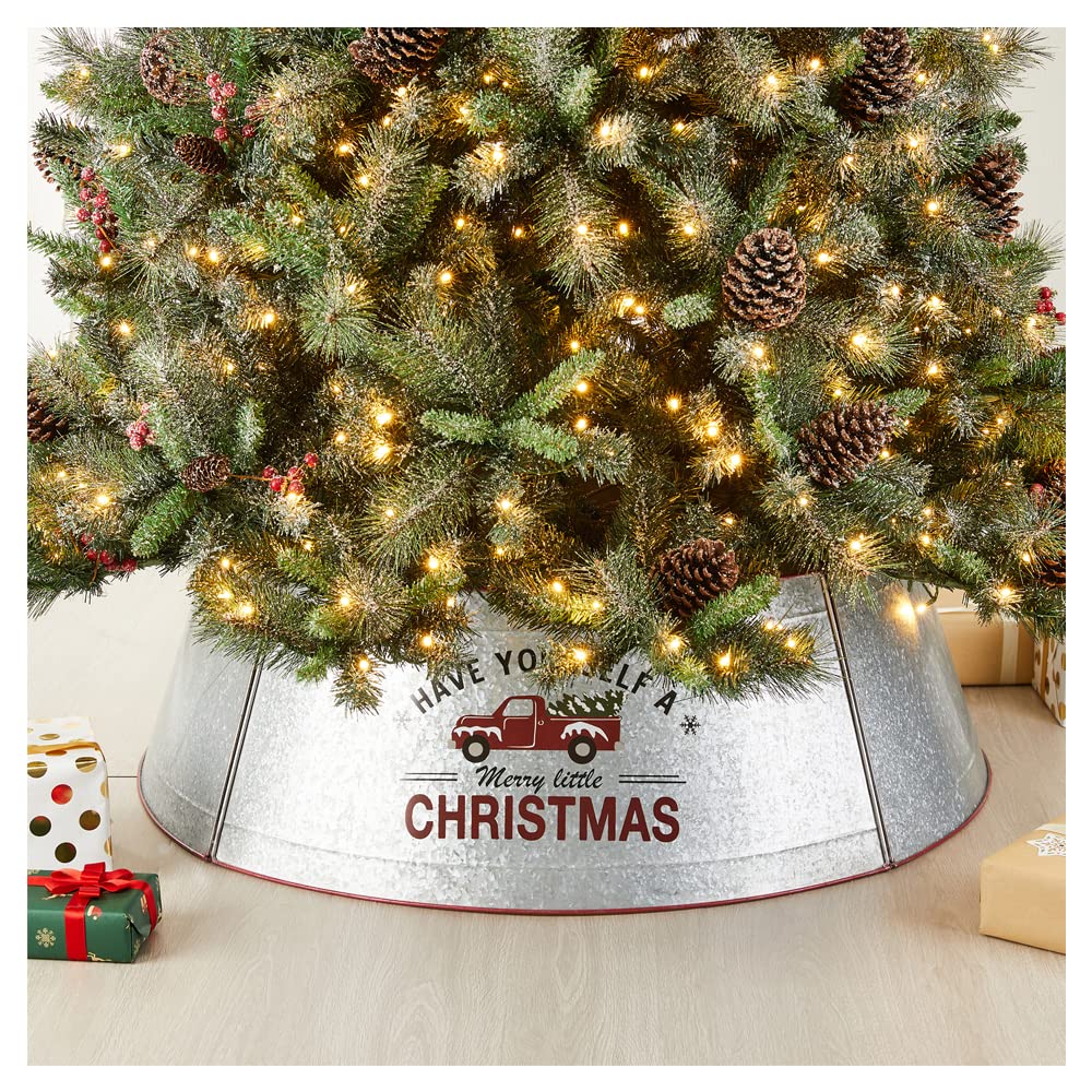 Glitzhome Christmas Tree Collar, 40.5" D Christmas Galvanized Metal Truck Tree Collar,