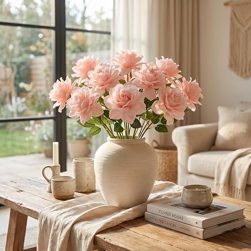 16 Pcs Pink Faux Silk Gardenia Artificial Flowers for Vase