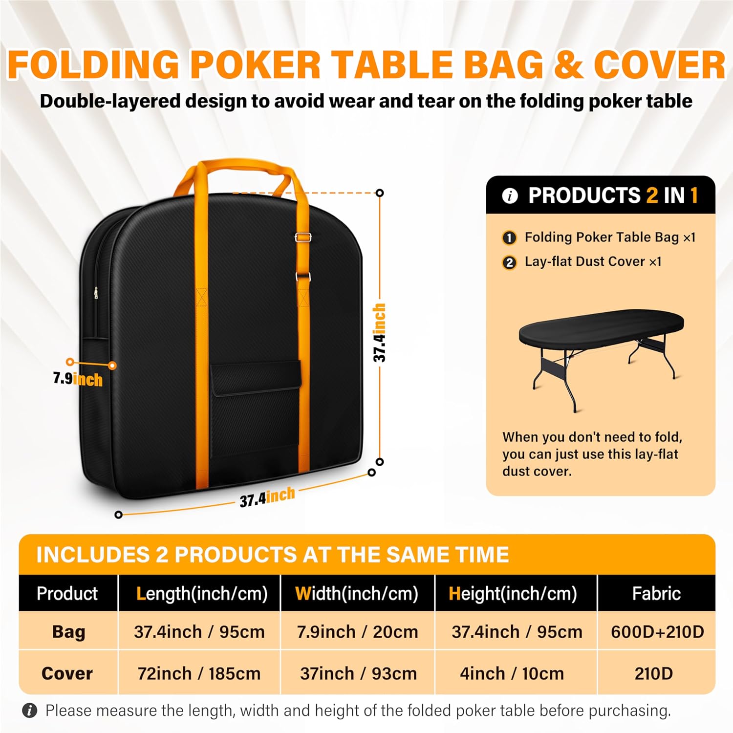 Foldable Poker Table Bag + Protective Cover (Fits 71" Tables) | 600D Oxford Fabric + Silver-Coated Dustproof Layer, Adjustable Shoulder Strap & Multi-Pocket Storage