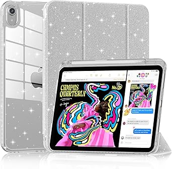 Case for iPad A16 11th Generation 11-inch 2025, iPad 10th Generation 10.9-inch 2022, Cute Glittering Sparkly Shockproof Cover with Sparkly Crystal Clear Back and Pencil Holder, Silver