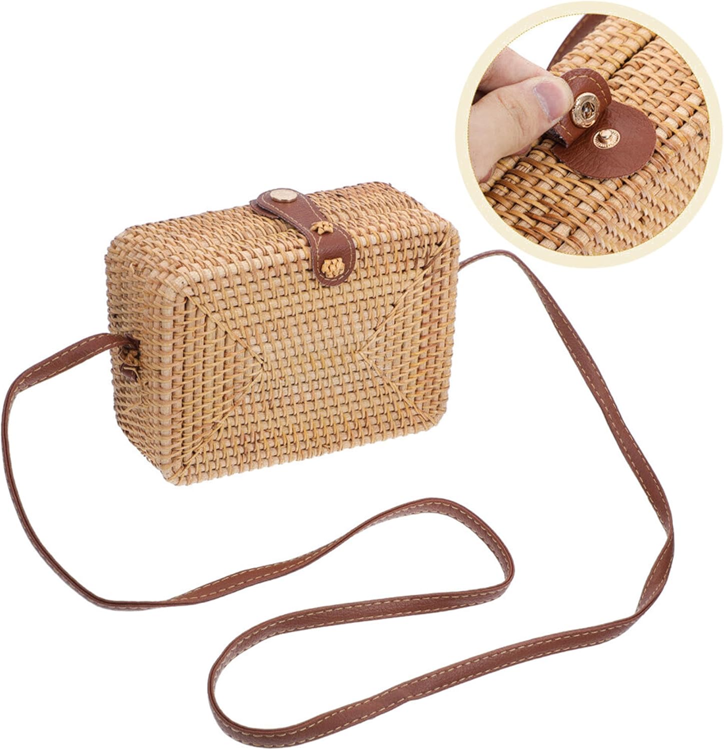 Handwoven Round Rattan Purse Crossbody – Straw Basket Wicker Bag for Women – Circle Summer Handbag - Image 4
