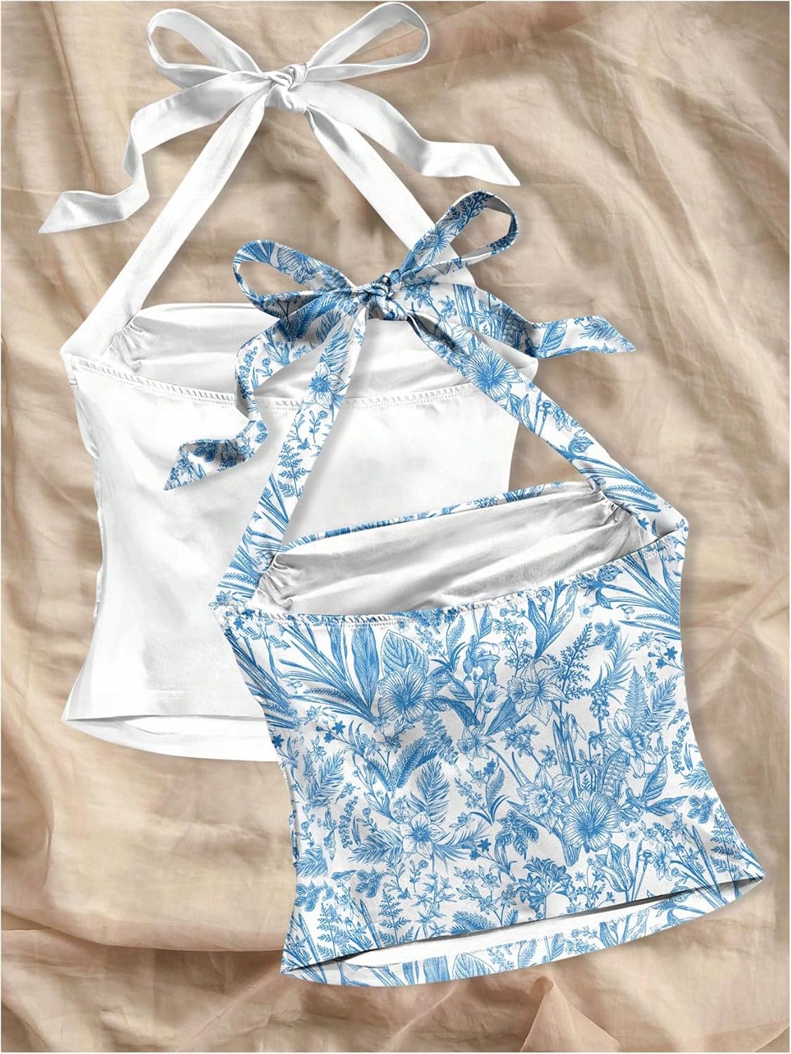 Floerns Women's 2 Pack Boho Floral Halter Tops Going Out Crop Tank Tops Vacation Cute Summer Tops Date Outfits - Image 2