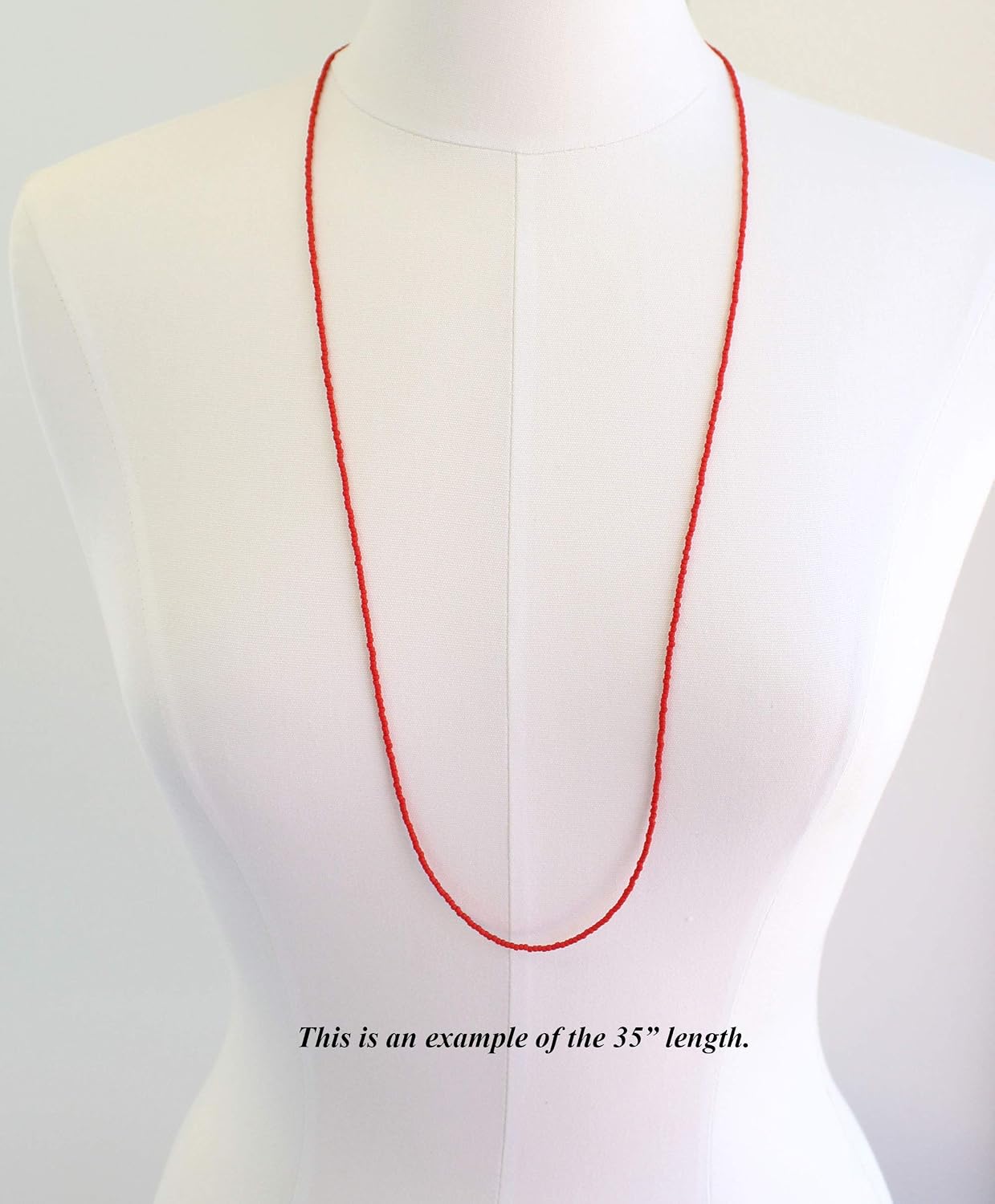 Red Seed Bead Necklace, Thin 1.5mm Single Strand Beaded Necklace