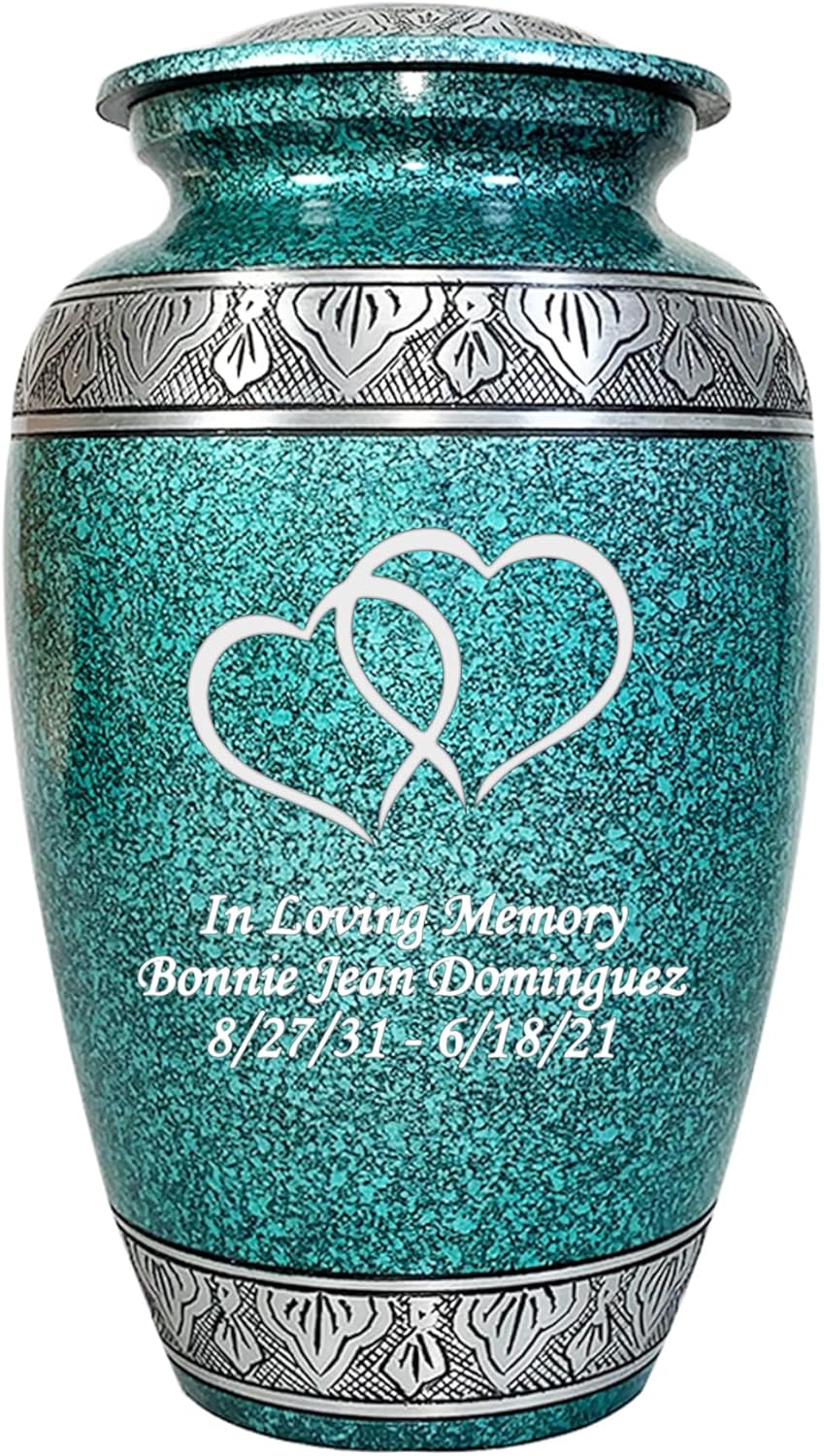 Patina Urn for Human Ashes, Large Cremation Urn with Personalization, Multiple Designs Available and Velvet Bag