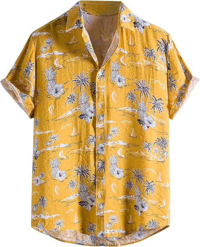 Men's Tropical Shirts Button Down Handsome Casual Slim Fit Printed
