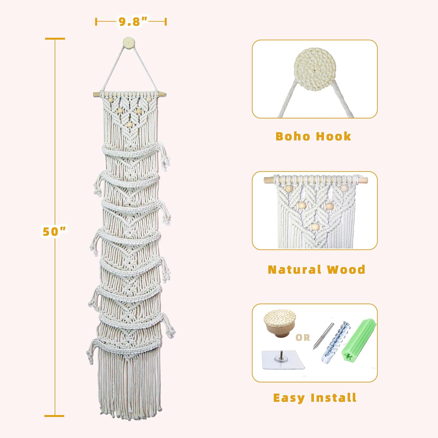 8-Tier Macrame Baseball Cap Organizer With Boho Hooks—Handwoven Boho Cap Holder,Macrame Hat Hangers-Space Saving Wall Storage for Living Room, Bedroom, Entryway