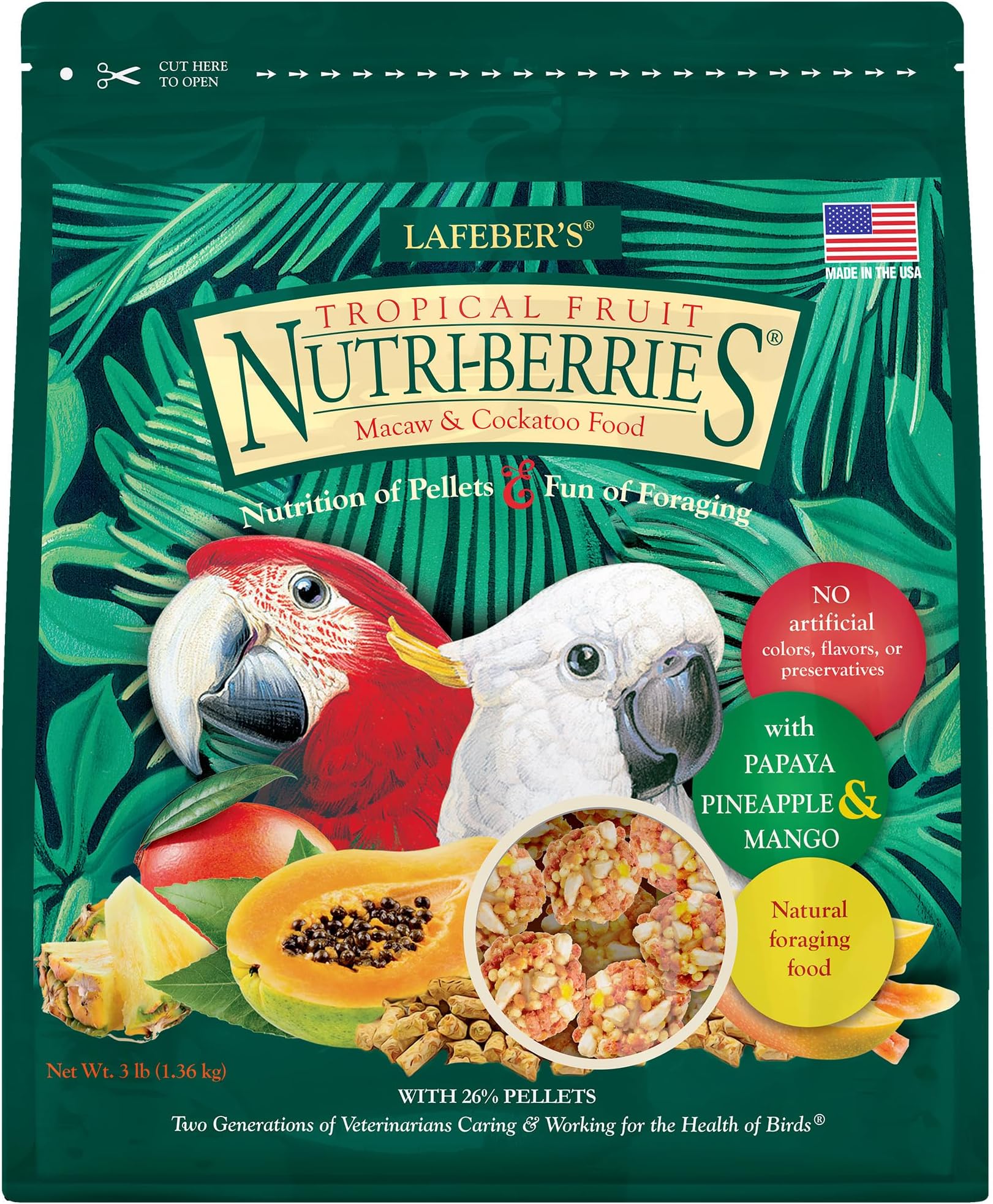 Tropical Fruit Nutri-Berries Pet Bird Food, Made with Non-GMO and Human-Grade Ingredients, for Macaws and Cockatoos, 3 lb