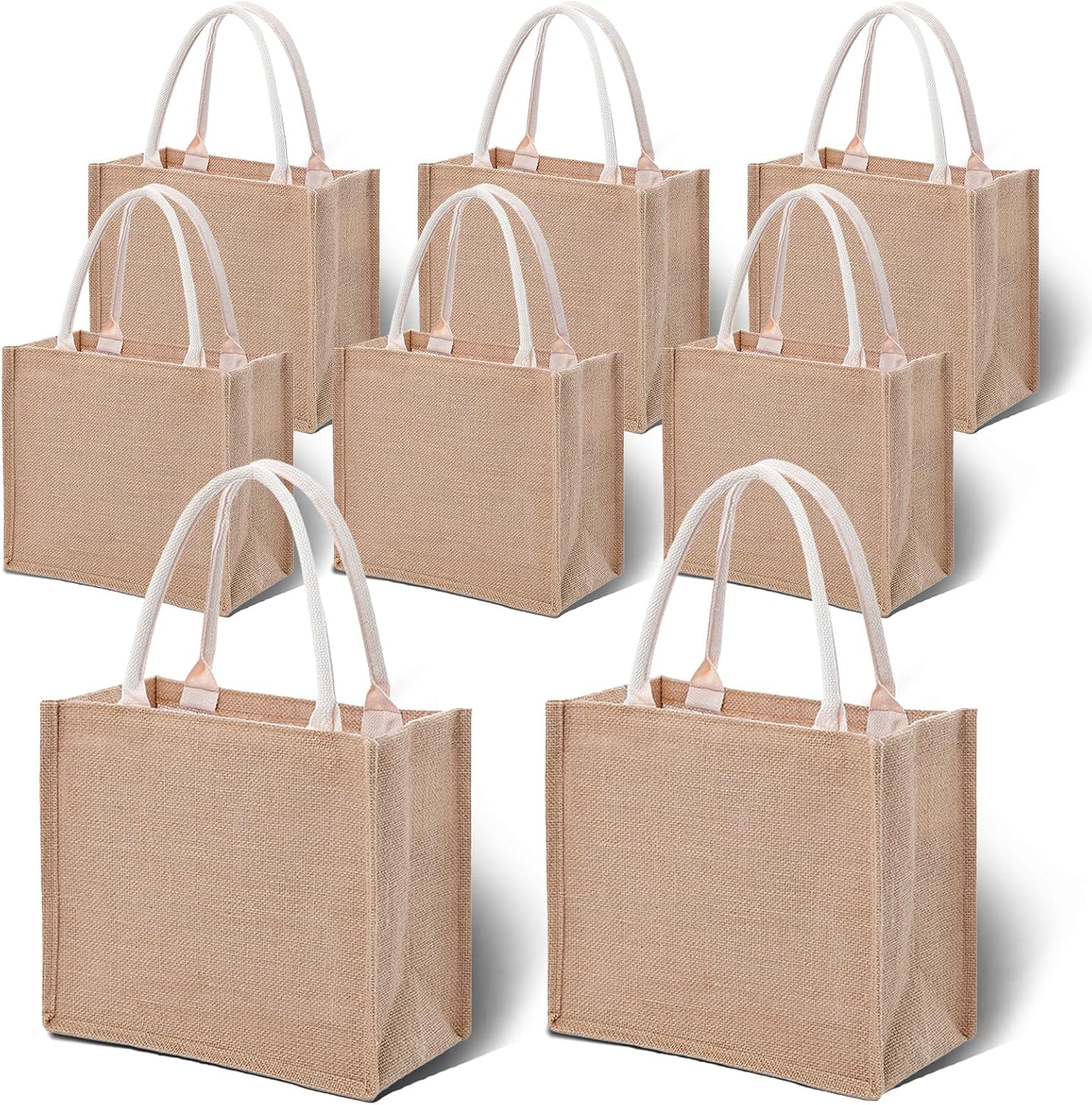8 Pcs Burlap Tote Bags Jute Tote Bags Beach Tote Bag With Blank Large for Wedding Bridesmaid Gift Travel Shopping DIY Crafts Bags