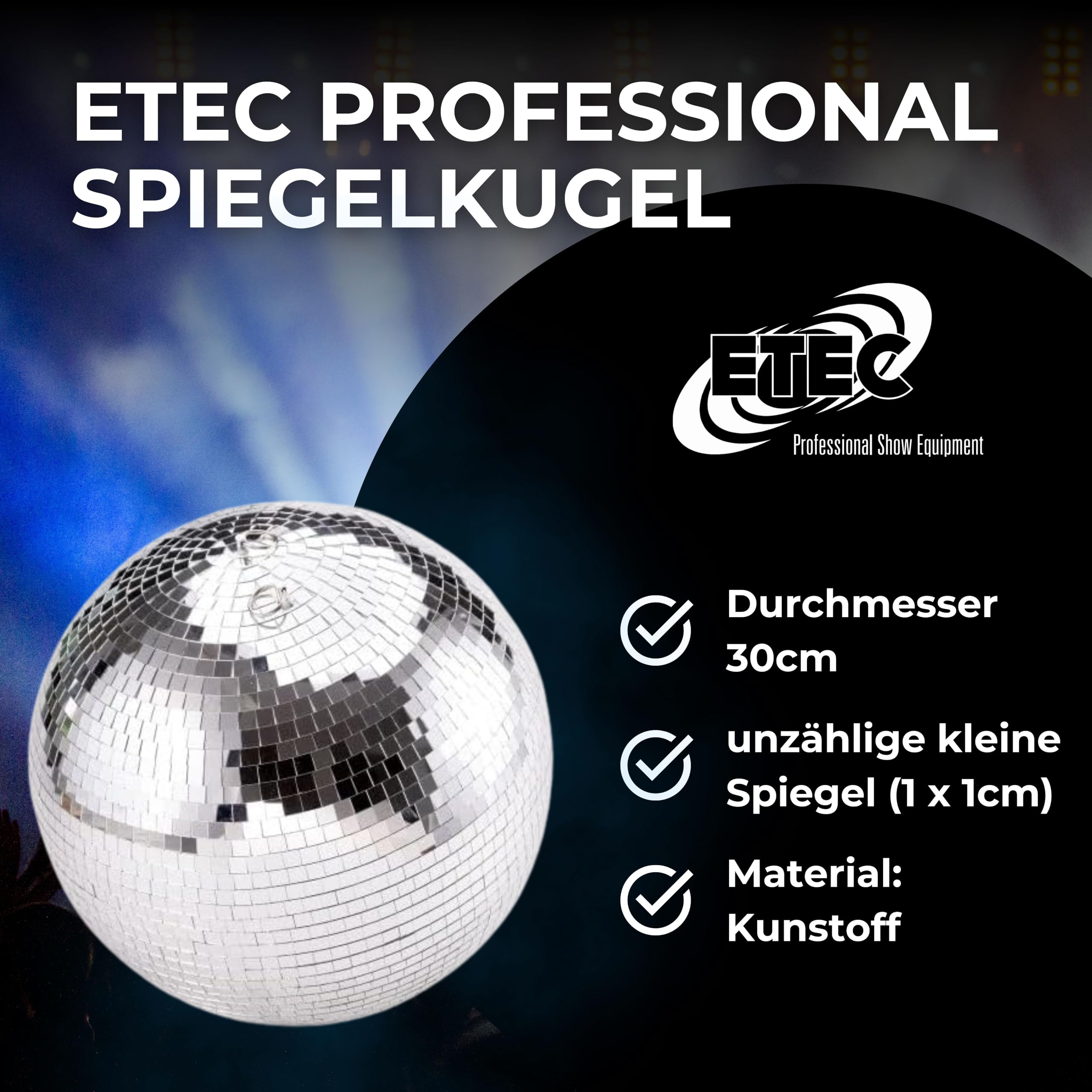 ETEC Professional Spiegelkugel 30cm - Disco Kugel Party Licht DJ Equipment für Lichteffekte und Partybeleuchtung
