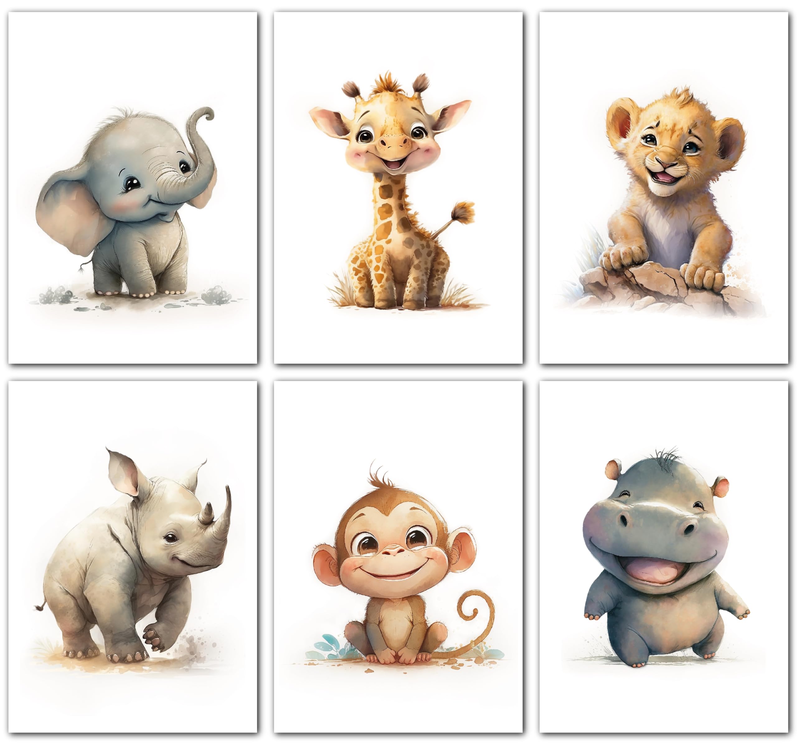 LAVEMA Bilder Kinderzimmer | Glückliche Safari Tiere | Poster A3 (30x42cm) ohne Bilderrahmen | Babyzimmer Deko | Wanddeko Beige Poster | Baby Junge Mädchen Dekoration