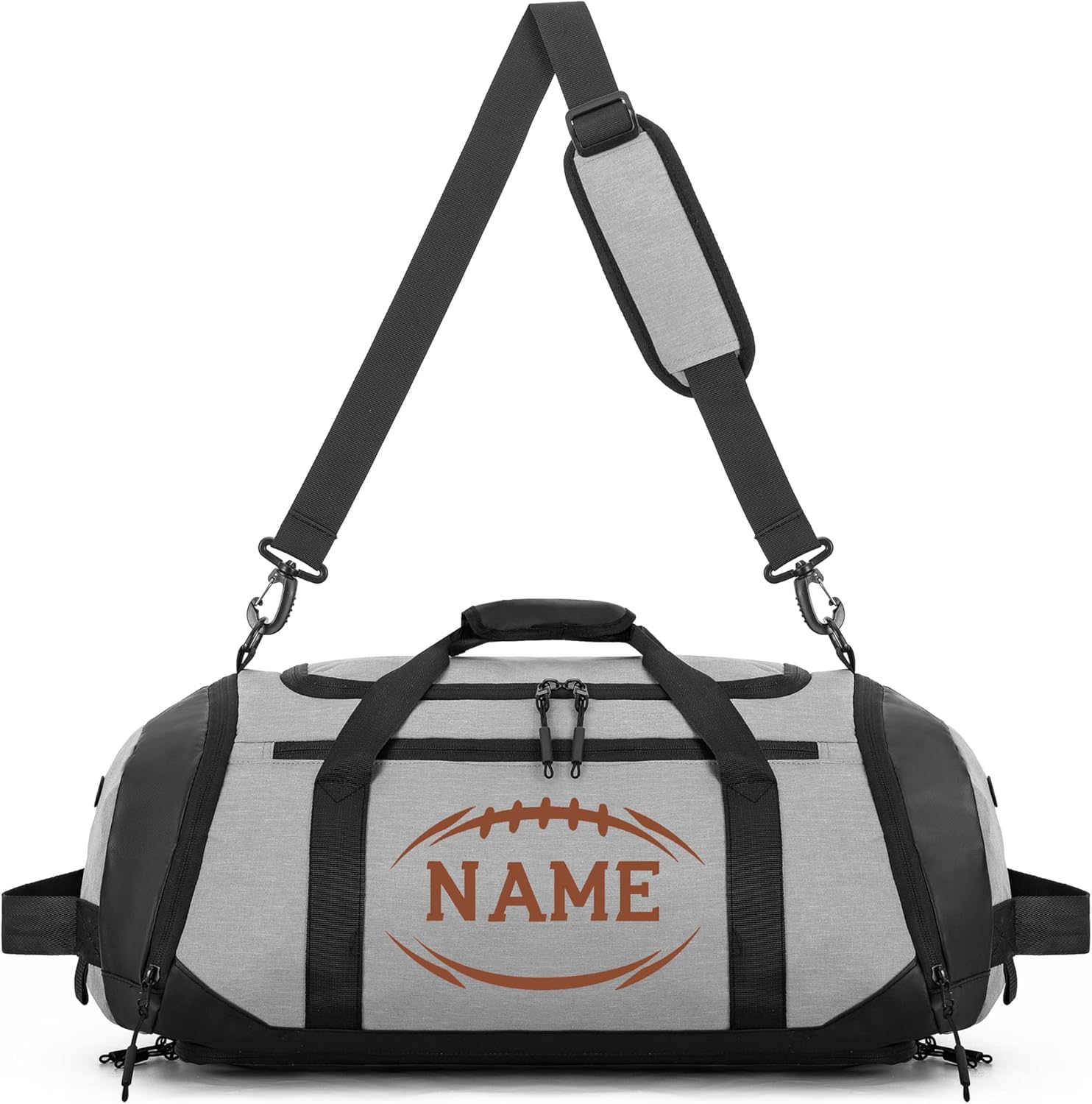 Custom Duffel Bag with Name – Personalized Waterproof Gym & Football Gear Bag with Shoe Compartment & Wet/Dry Pocket – for Youth & Adults (White)