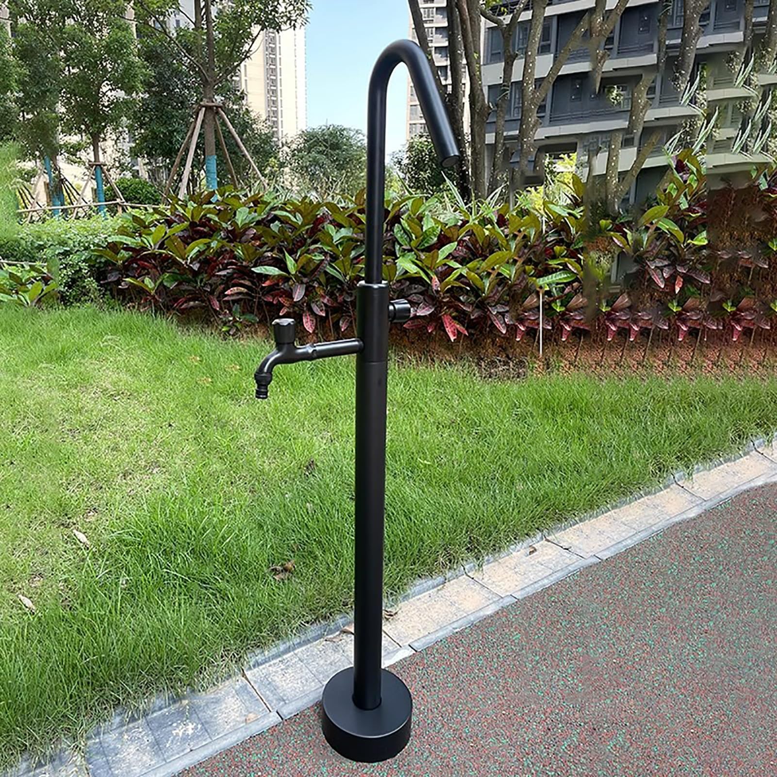 ZYCHSJXA Stainless Steel Freestanding Hose Stand for Outdoor Faucet Vertical Garden Water Column with 2 Spigots Durable Bib Easy Access and Use