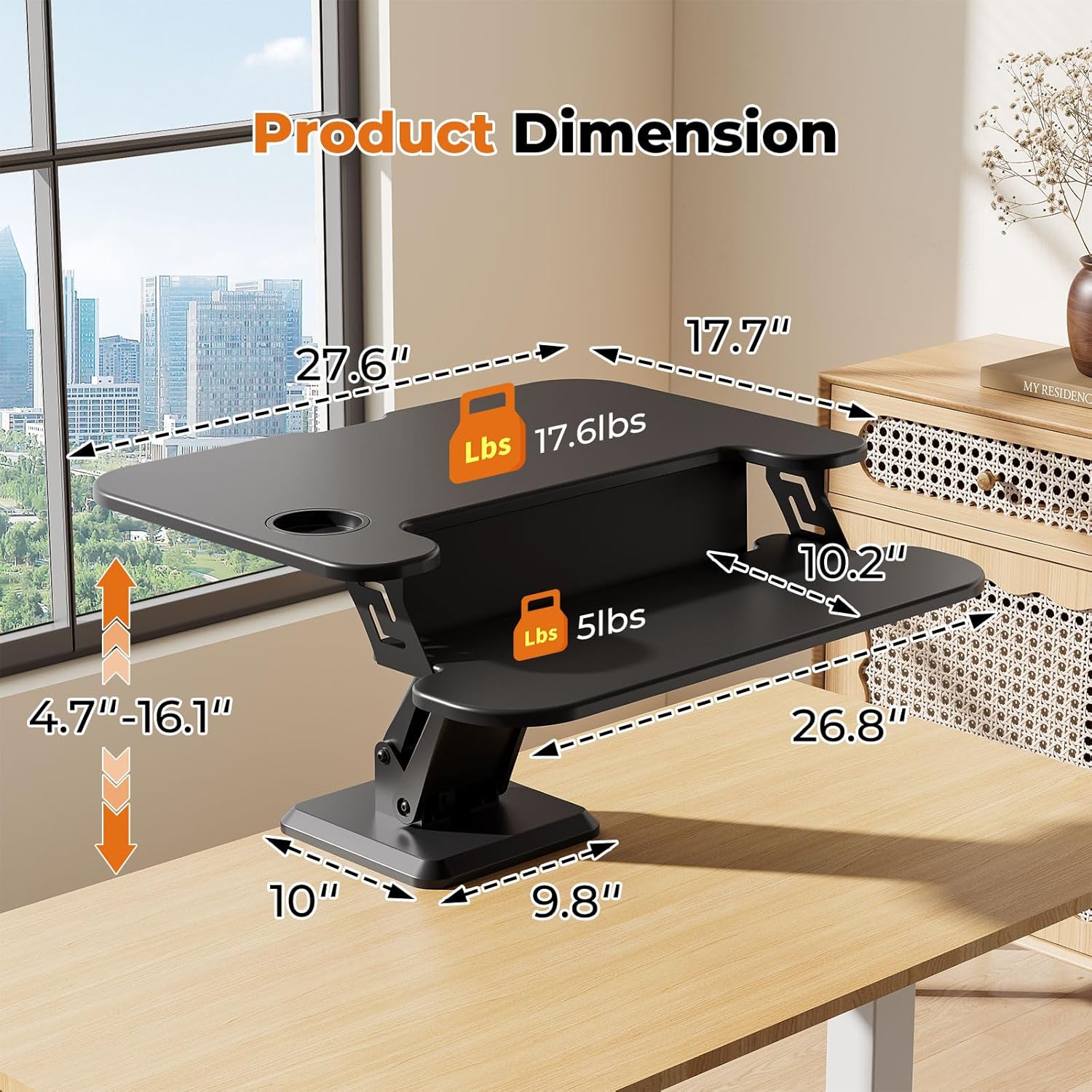 28" Standing Desk Converter, Height Adjustable Clamp Desktop Riser with Keyboard Tray, Sit Stand Monitor Riser Workstation for Home Office, Magnets Inclued, Black